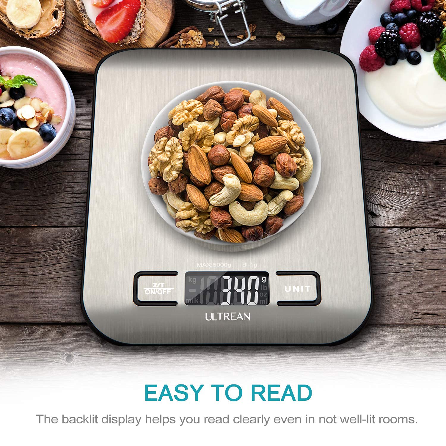 Ultrean Food Scale, Digital Kitchen Scale Weight Grams and Ounces for Baking and Cooking, 6 Units with Tare Function, 11lb (Batteries Included) (Black)
