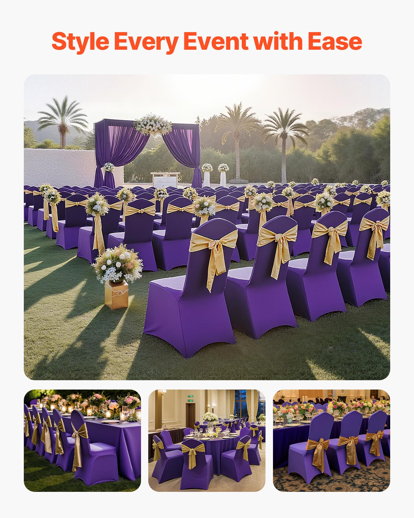 VEVOR 50 Pcs Navy Blue Chair Covers, Polyester Spandex Chair Cover, Stretch Slipcovers for Wedding Party Dining Banquet Flat-Front Chair Covers, Fits Chair Measures up to 20.08 x 17.72 x 37.4 inch