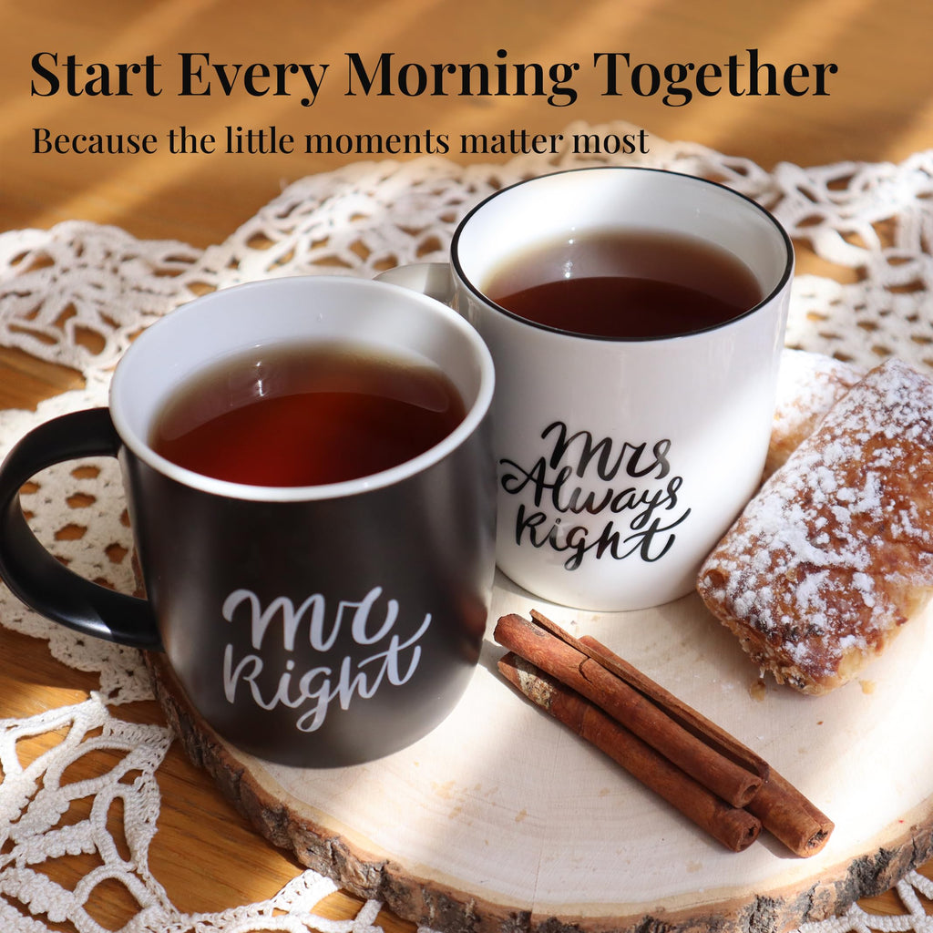 Triple Gifffted Mr Right and Mrs Always Right Coffee Mugs Gift Set, 380 ml | Gifts for Couples, Wedding Anniversary, Engagement, Christmas, His & Hers, Bride and Groom, Parents, Newlyweds Bridal Shower