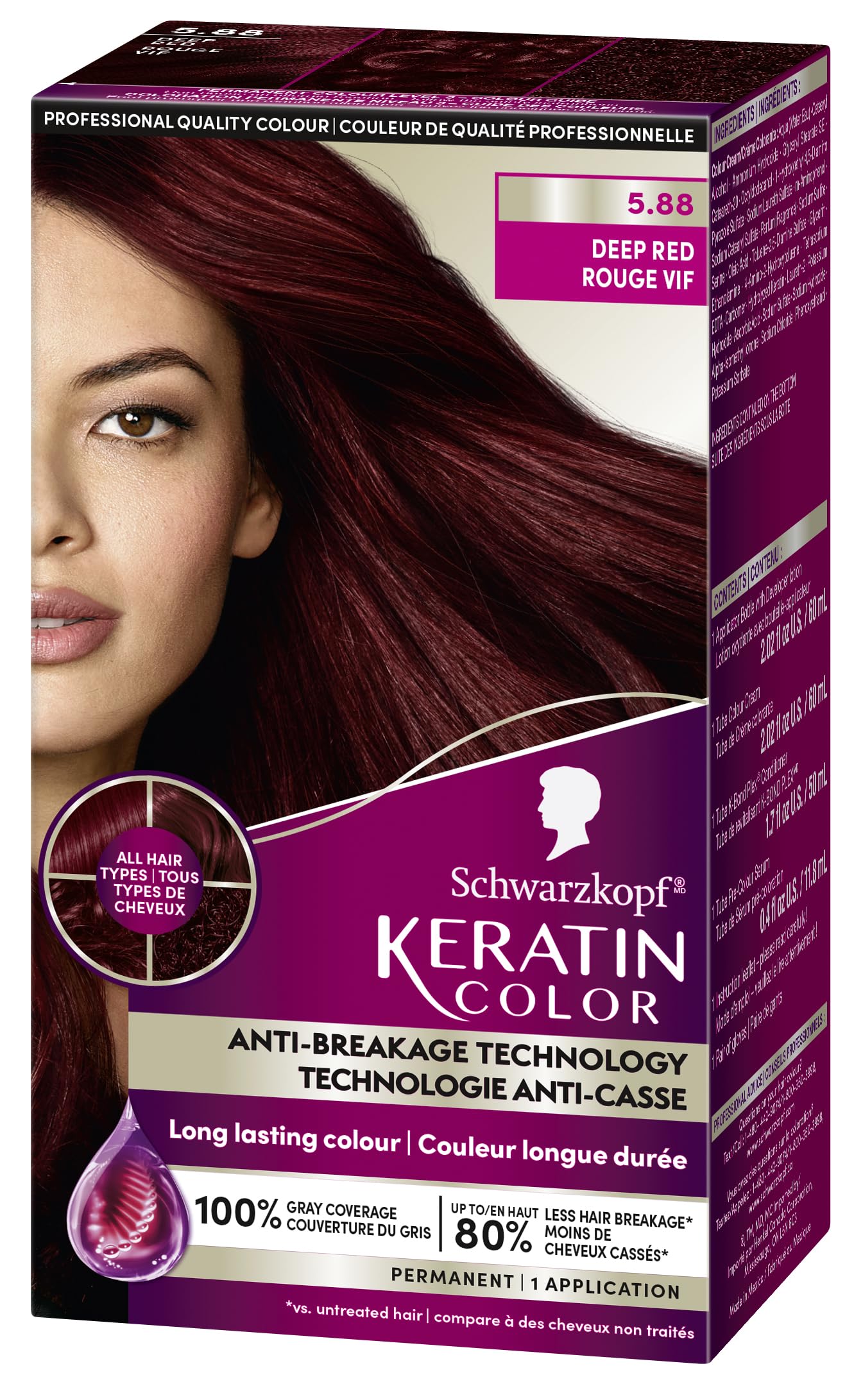 Schwarzkopf Keratin Color Permanent Hair Color, 2.6 Rich Soft Black, 1 Application - Salon Inspired Permanent Hair Dye, for up to 80% Less Breakage vs Untreated Hair and up to 100% Gray Coverage