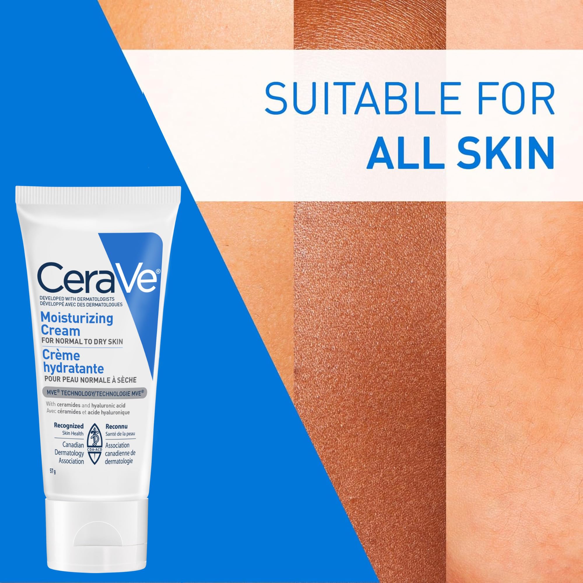 CeraVe Moisturizing Cream Travel Size Daily Face and Body Moisturizer for Normal to Dry Skin with Hyaluronic Acid Fragrance Free, 57 Grams