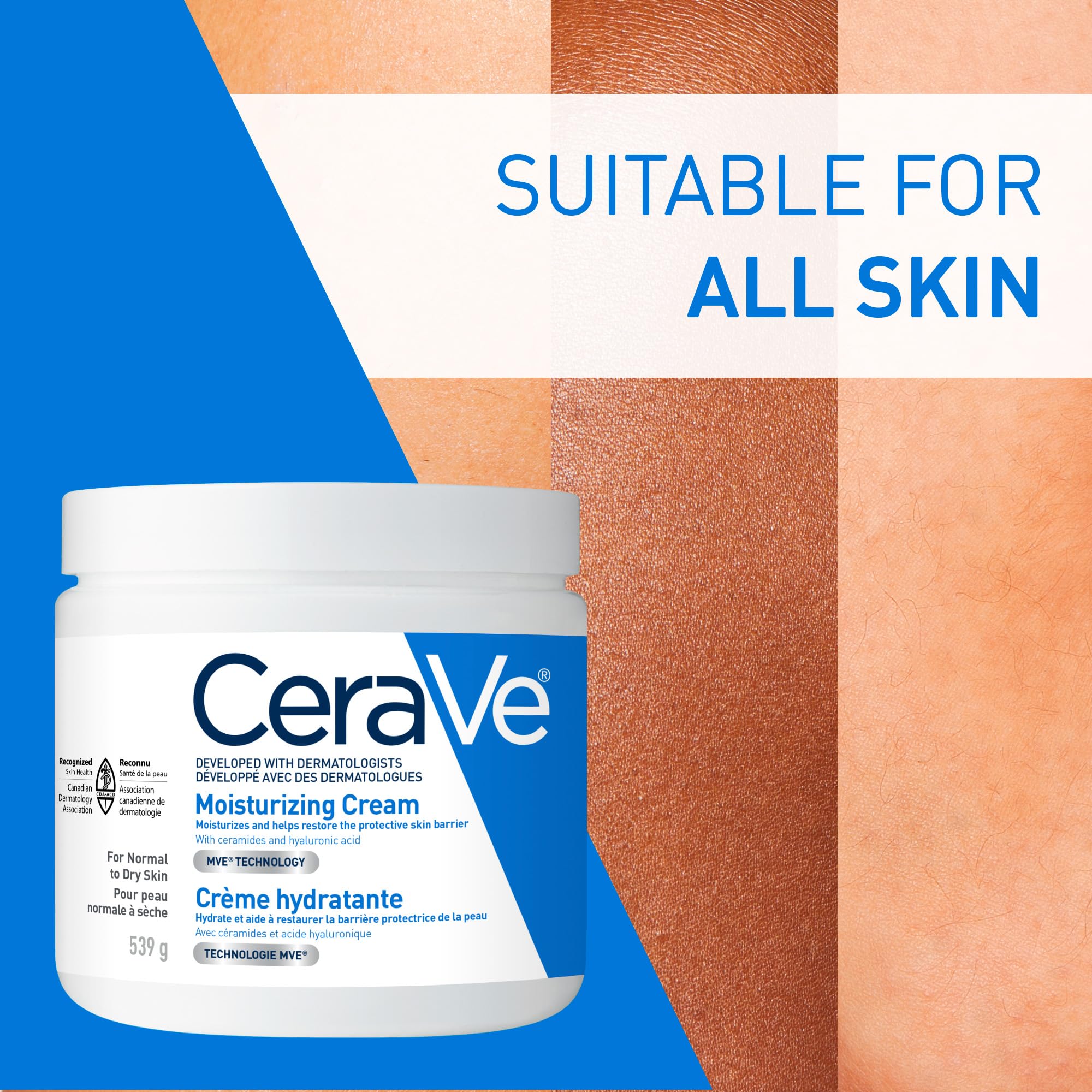 CeraVe Moisturizing Cream Travel Size Daily Face and Body Moisturizer for Normal to Dry Skin with Hyaluronic Acid Fragrance Free, 57 Grams