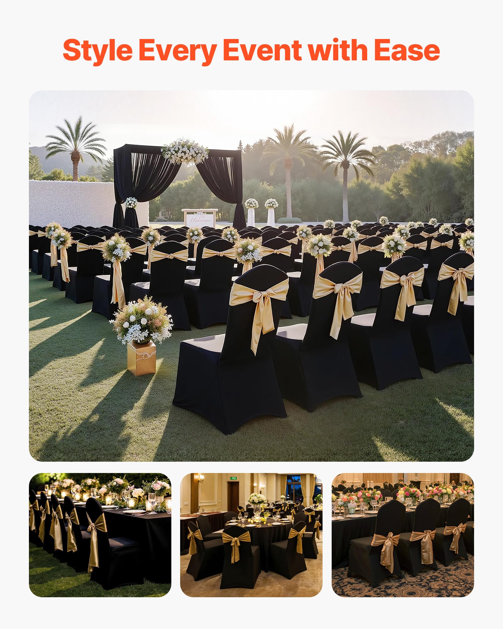 VEVOR 50 Pcs Navy Blue Chair Covers, Polyester Spandex Chair Cover, Stretch Slipcovers for Wedding Party Dining Banquet Flat-Front Chair Covers, Fits Chair Measures up to 20.08 x 17.72 x 37.4 inch