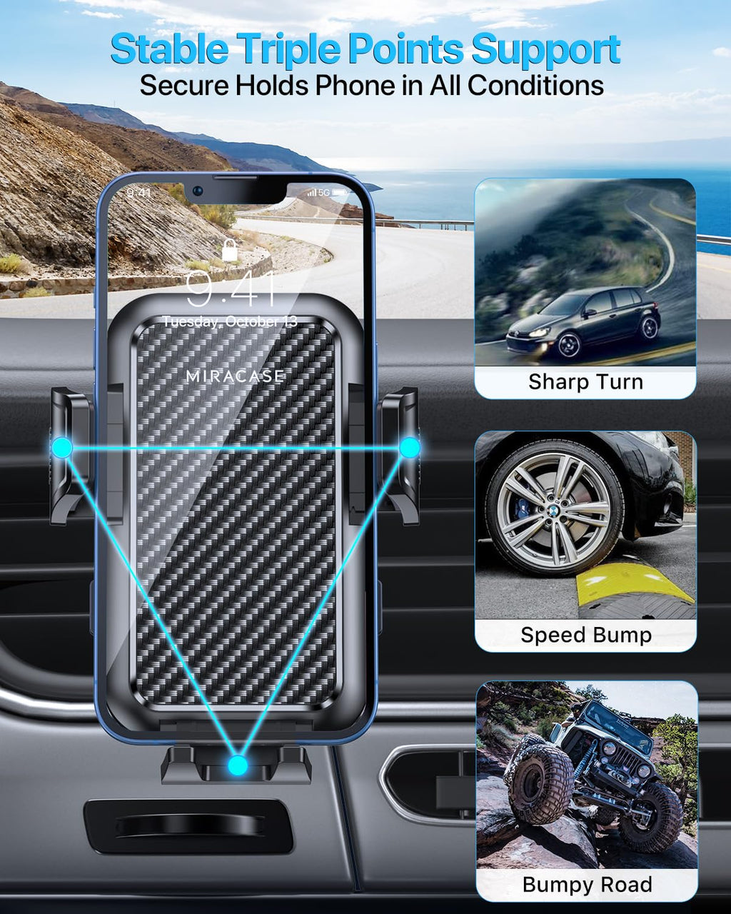 Miracase Phone Holder for Car Vent【2026 Wider Clamp & Metal Hook】 Car Phone Holder Mount for Vent Clip Hand Free Cell Phone Car Mount for iPhone 17 Pro Max 16 15 14 13 12 Samsung S25 Car Accesorries