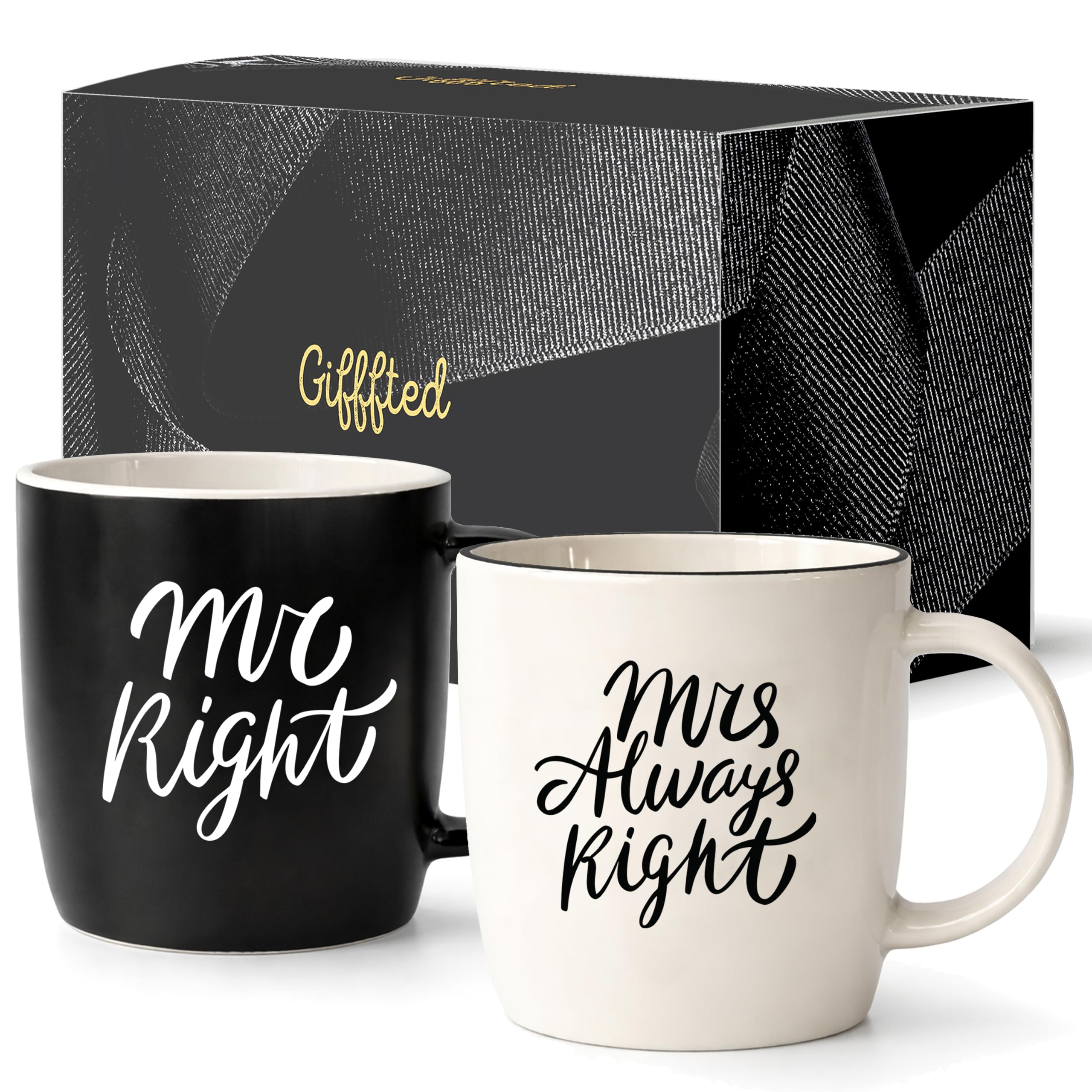 Triple Gifffted Mr Right and Mrs Always Right Coffee Mugs Gift Set, 380 ml | Gifts for Couples, Wedding Anniversary, Engagement, Christmas, His & Hers, Bride and Groom, Parents, Newlyweds Bridal Shower