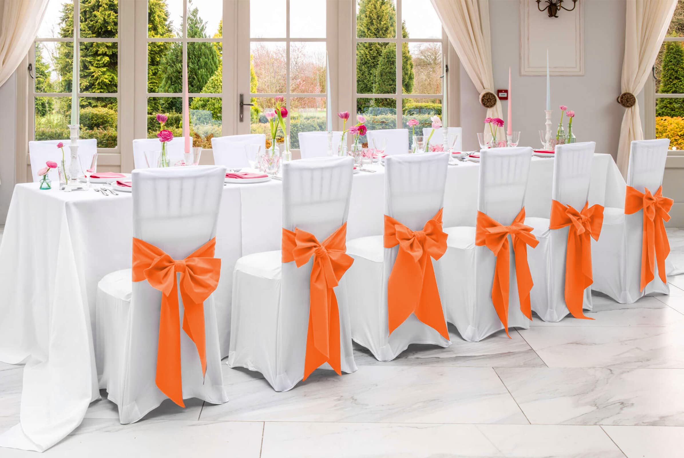 100 PCS Satin Chair Sashes Red Bows Sashes for Chair Covers, Washable Reusable Chair Cover Back Tie Supplies for Wedding Reception Events Banquets Home Kitchen Decoration (7 x 108 inch)