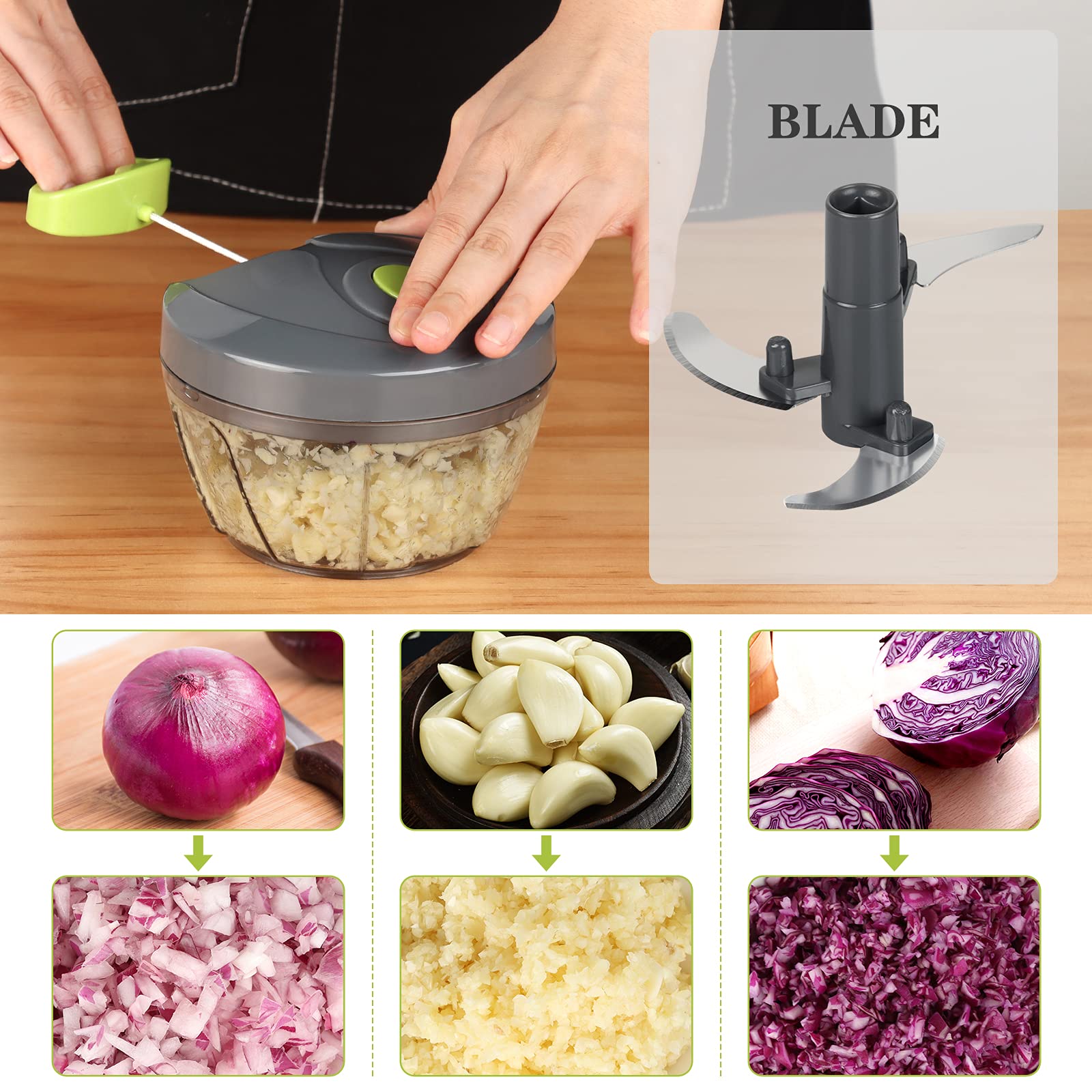 Cambom Manual Food Chopper Vegetable Cutter, Hand String Vegetable Chopper Onions Cutter for Vegetable Fruits Nuts BPA Free Food Safe Material,