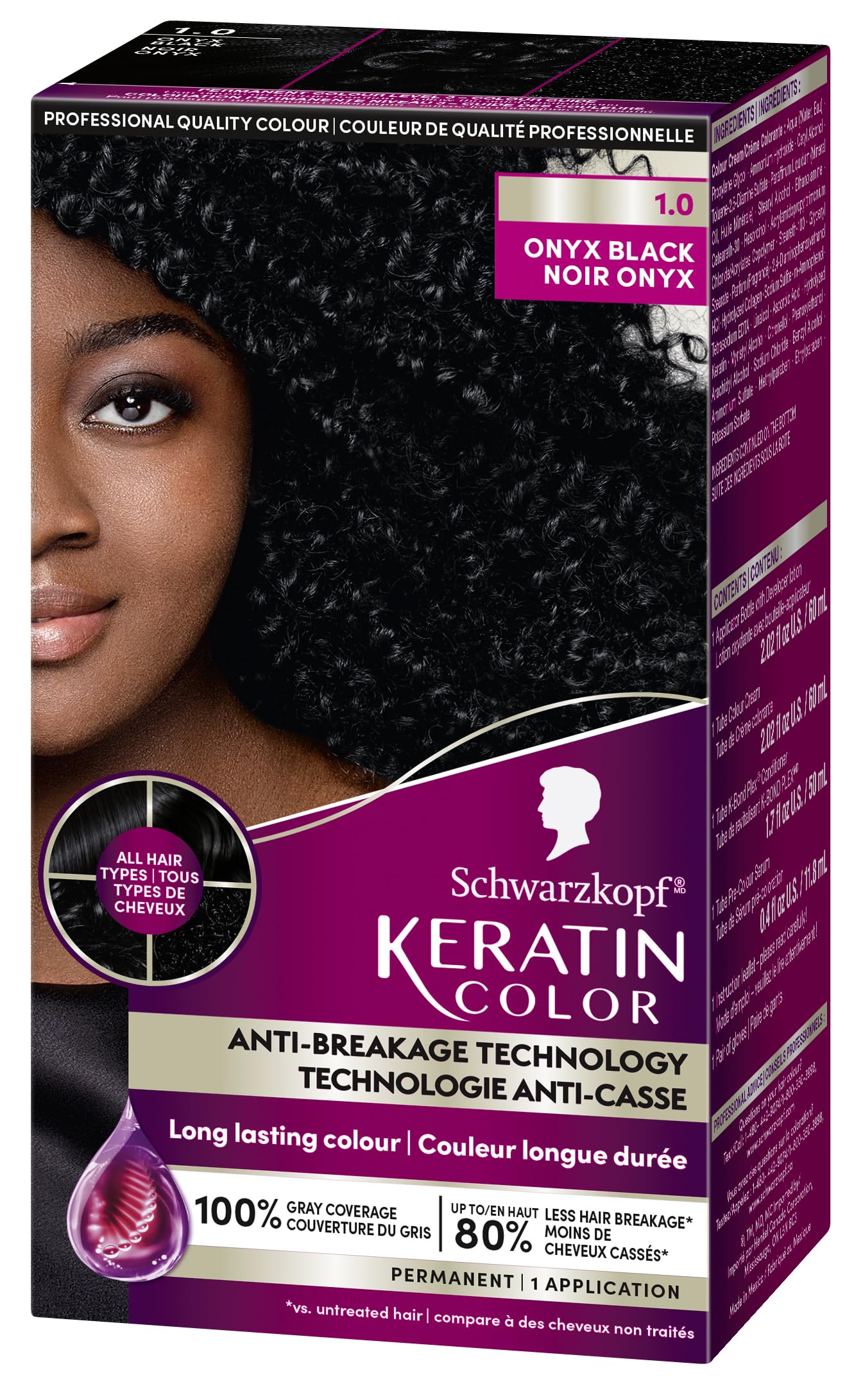 Schwarzkopf Keratin Color Permanent Hair Color, 2.6 Rich Soft Black, 1 Application - Salon Inspired Permanent Hair Dye, for up to 80% Less Breakage vs Untreated Hair and up to 100% Gray Coverage