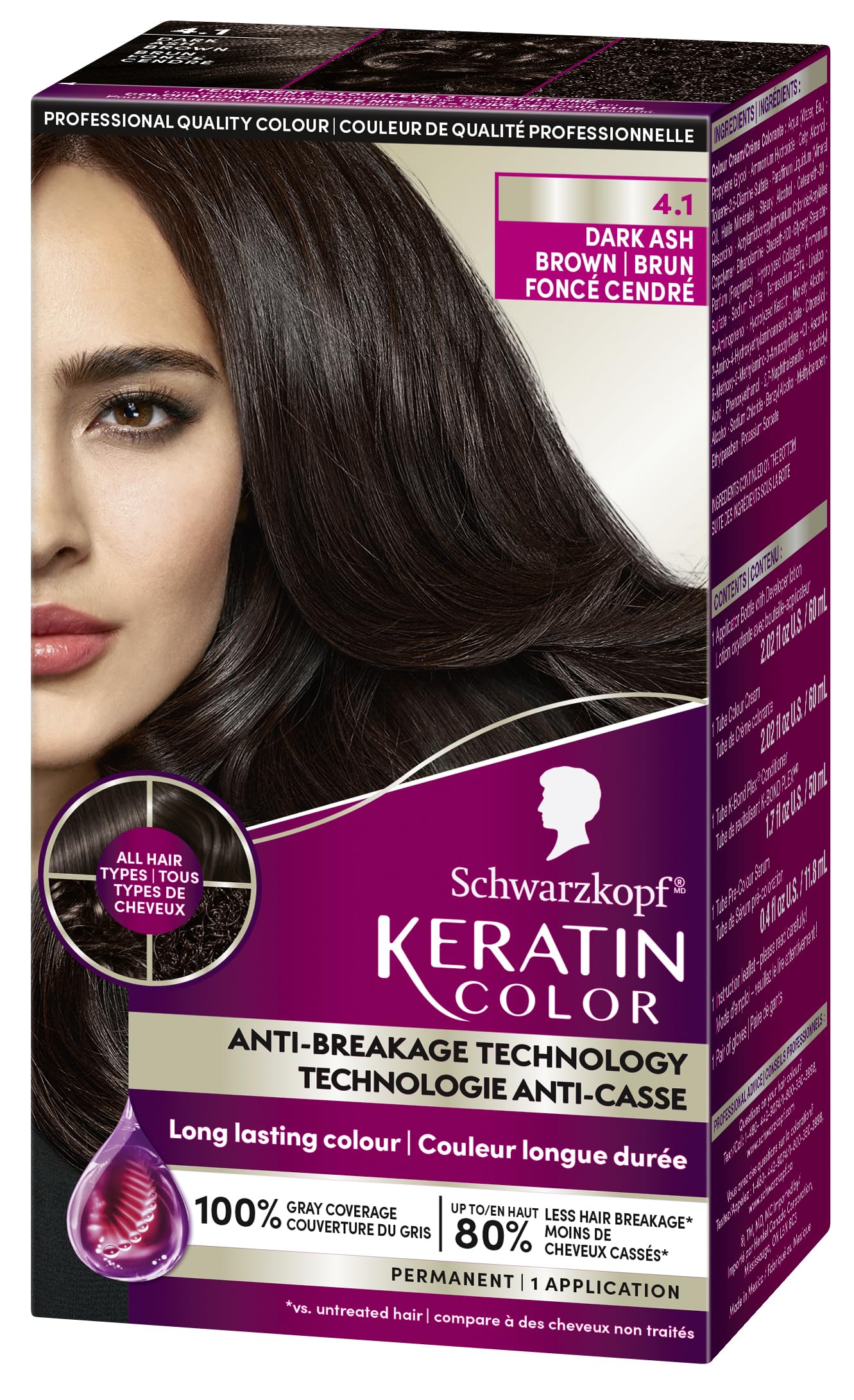 Schwarzkopf Keratin Color Permanent Hair Color, 2.6 Rich Soft Black, 1 Application - Salon Inspired Permanent Hair Dye, for up to 80% Less Breakage vs Untreated Hair and up to 100% Gray Coverage
