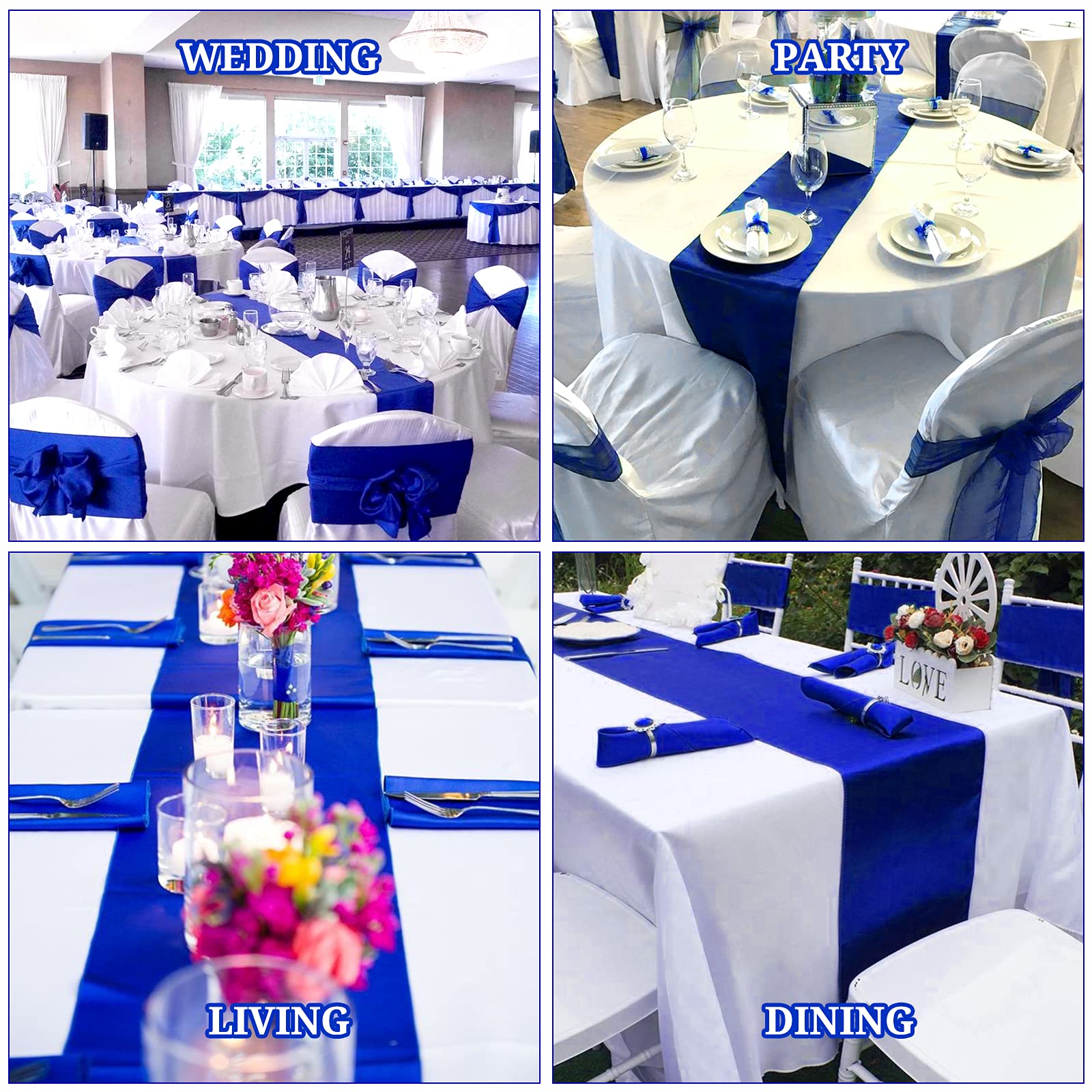 Pesonlook 15 Pack Royal Blue Table Runners 12 x 108 Inch Long for Rectangle Round Tables, Satin Table Runner for Wedding, Birthday Party Banquets Graduation Engagements Decoration