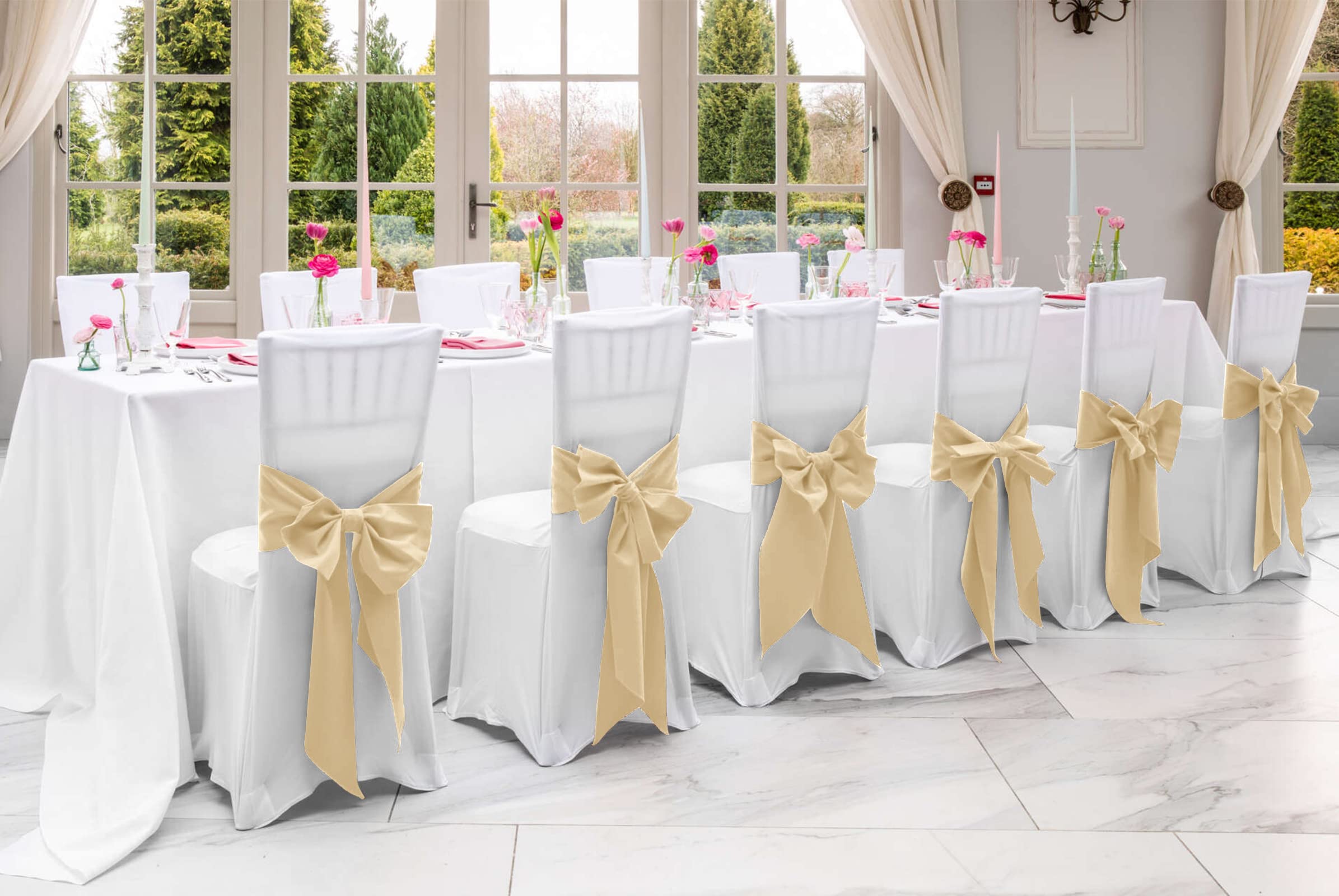 100 PCS Satin Chair Sashes Red Bows Sashes for Chair Covers, Washable Reusable Chair Cover Back Tie Supplies for Wedding Reception Events Banquets Home Kitchen Decoration (7 x 108 inch)
