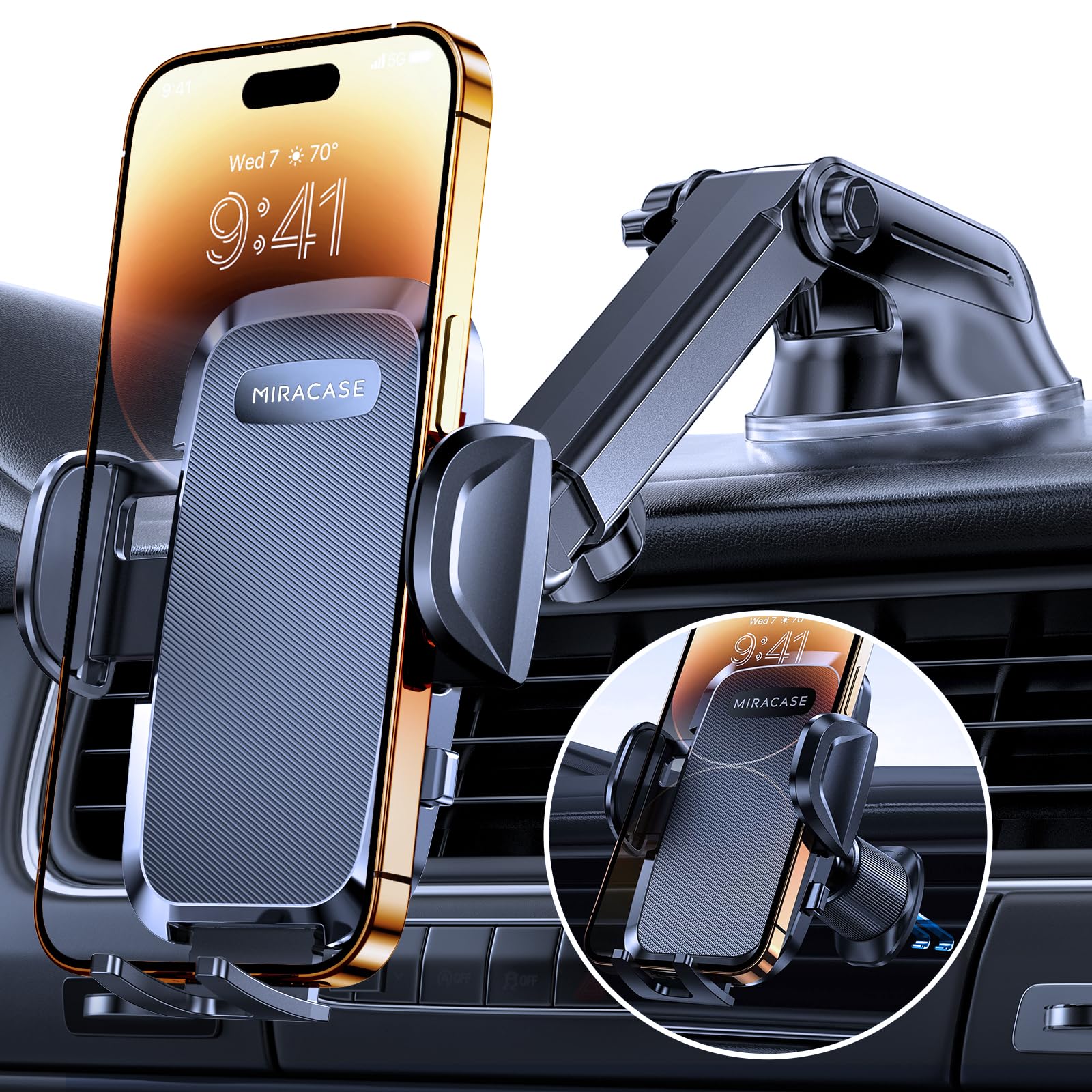 Miracase Car Phone Mount, [Upgraded Strong Military Grade Suction Cup] Long Arm Phone Holder for Car Dashboard Windshield Vent, Hands Free Cell Phone Holder Compatible with All Mobile Phones