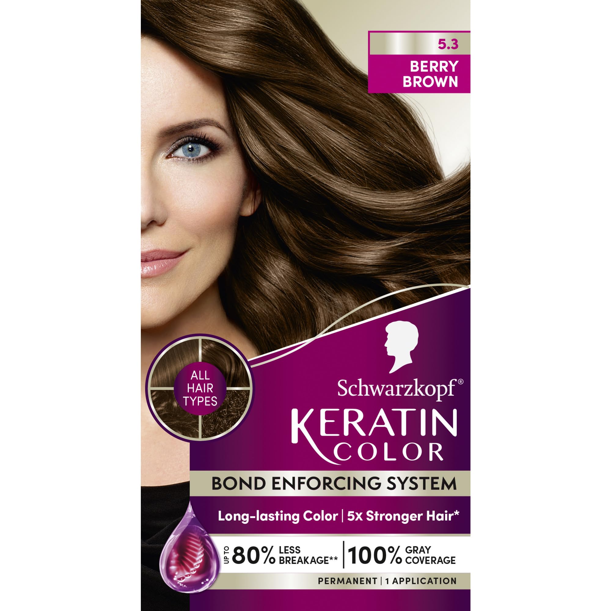Schwarzkopf Keratin Color Permanent Hair Color, 2.6 Rich Soft Black, 1 Application - Salon Inspired Permanent Hair Dye, for up to 80% Less Breakage vs Untreated Hair and up to 100% Gray Coverage