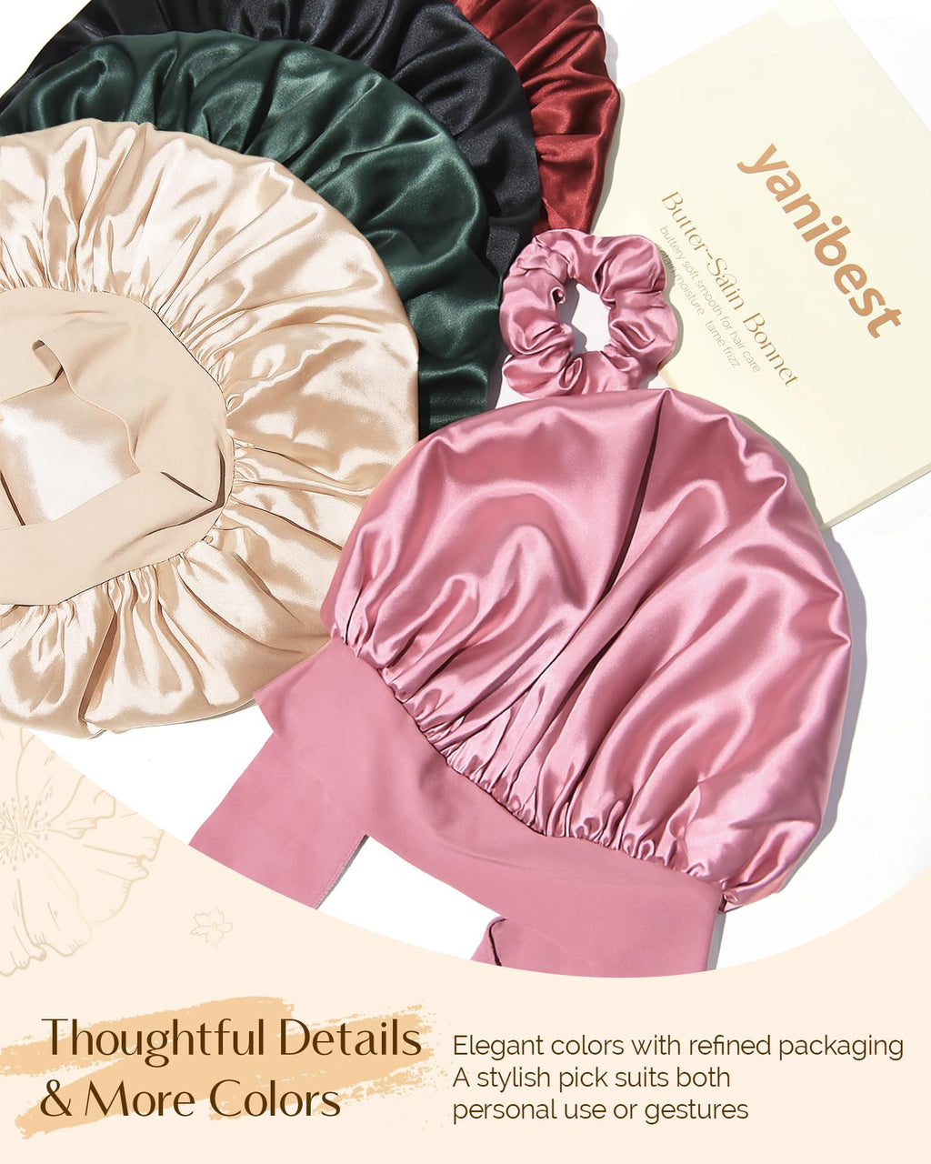 YANIBEST Double Layer Satin Silk Bonnet for Sleeping Hair Bonnet with Elastic Tie Band for Curly Hair Wig Caps