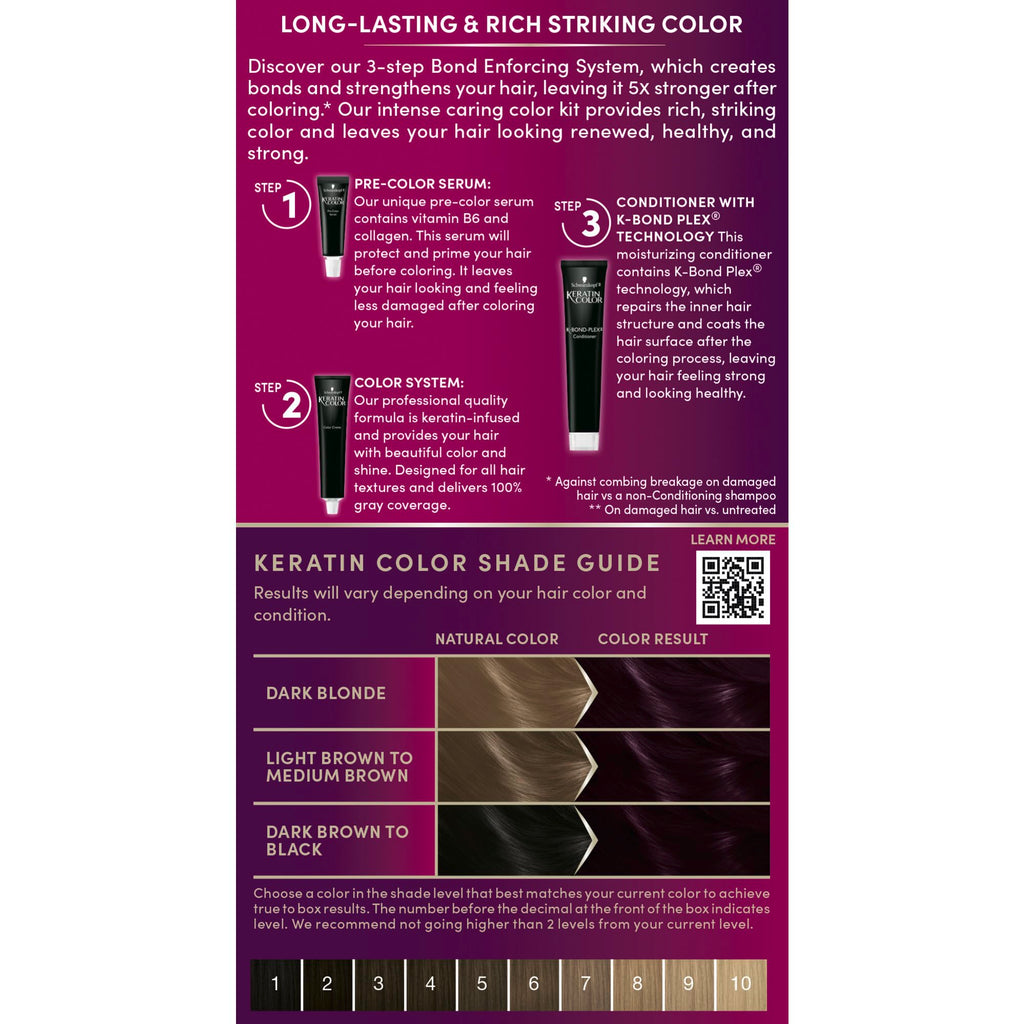 Schwarzkopf Keratin Color Permanent Hair Color, 2.6 Rich Soft Black, 1 Application - Salon Inspired Permanent Hair Dye, for up to 80% Less Breakage vs Untreated Hair and up to 100% Gray Coverage