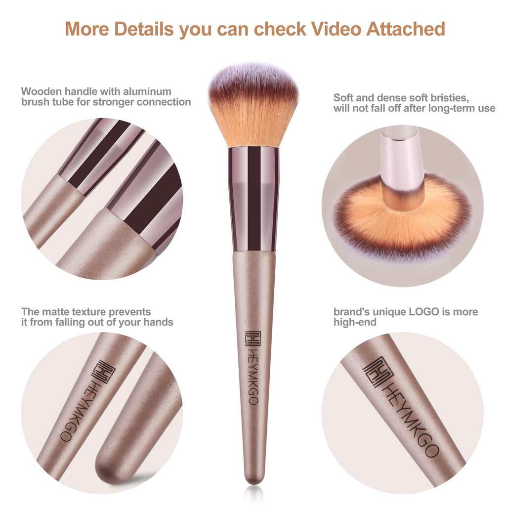 Makeup Brushes Set, HEYMKGO Portable Makeup Brush Set Professional Champagne Gold Premium Synthetic Foundation Brush Powder Concealers Eye Shadows Blush with Cosmetic Bag 10PCS Common Types