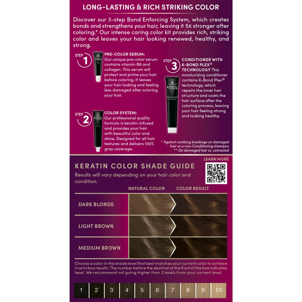 Schwarzkopf Keratin Color Permanent Hair Color, 2.6 Rich Soft Black, 1 Application - Salon Inspired Permanent Hair Dye, for up to 80% Less Breakage vs Untreated Hair and up to 100% Gray Coverage
