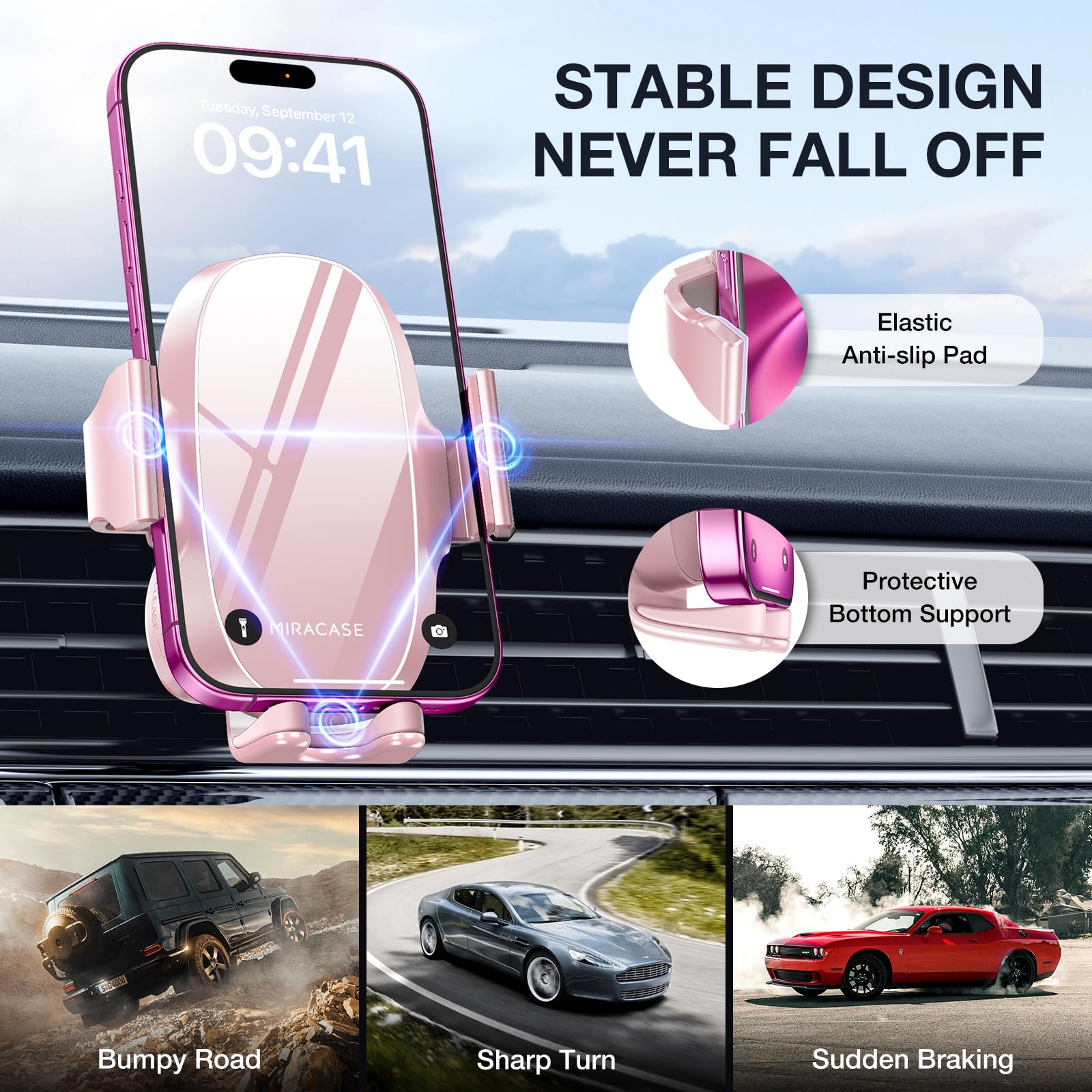 Miracase Phone Holder for Car Vent【2026 Wider Clamp & Metal Hook】 Car Phone Holder Mount for Vent Clip Hand Free Cell Phone Car Mount for iPhone 17 Pro Max 16 15 14 13 12 Samsung S25 Car Accesorries