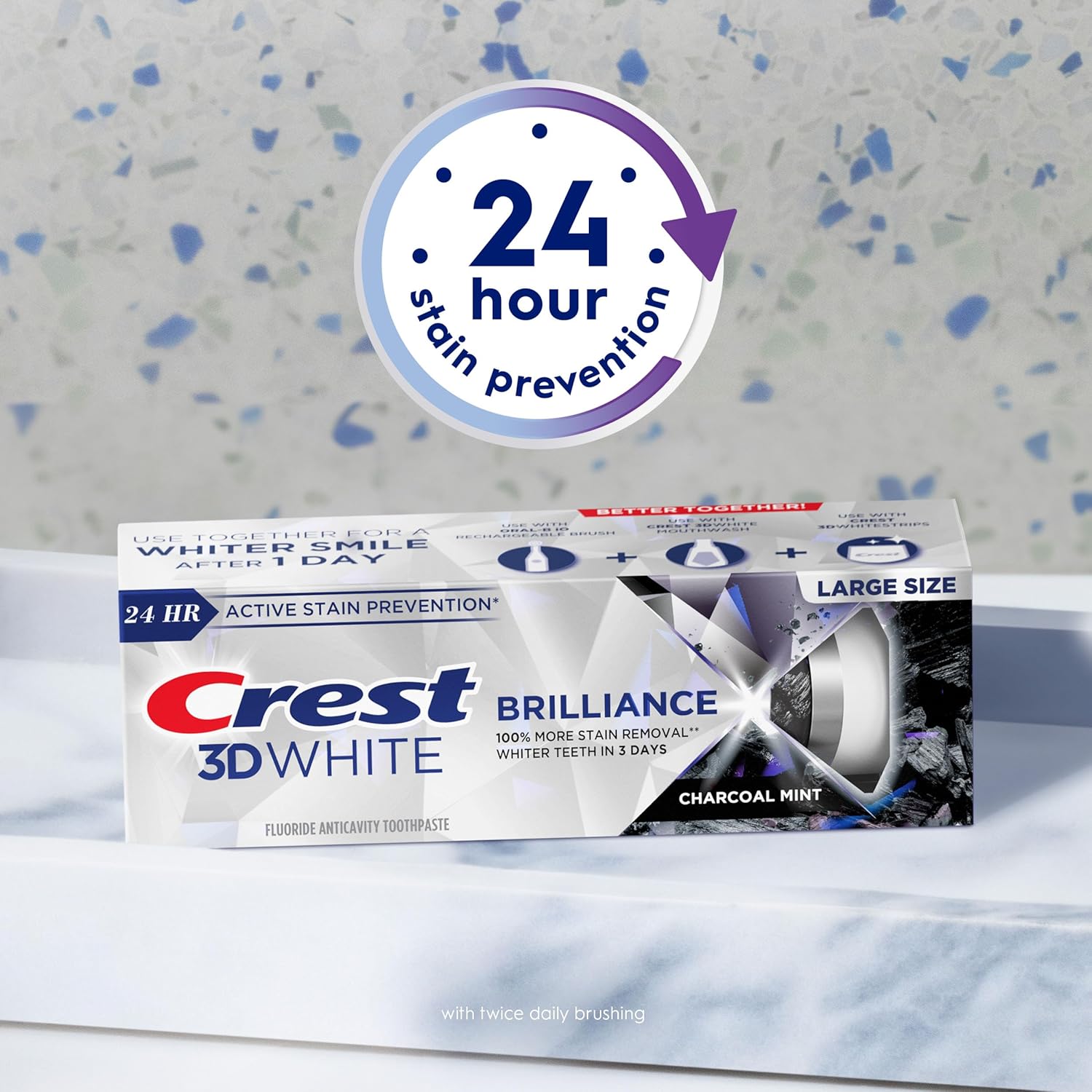 Crest 3D White Fluoride Toothpaste, Whitening Brilliance Charcoal, 85 mL