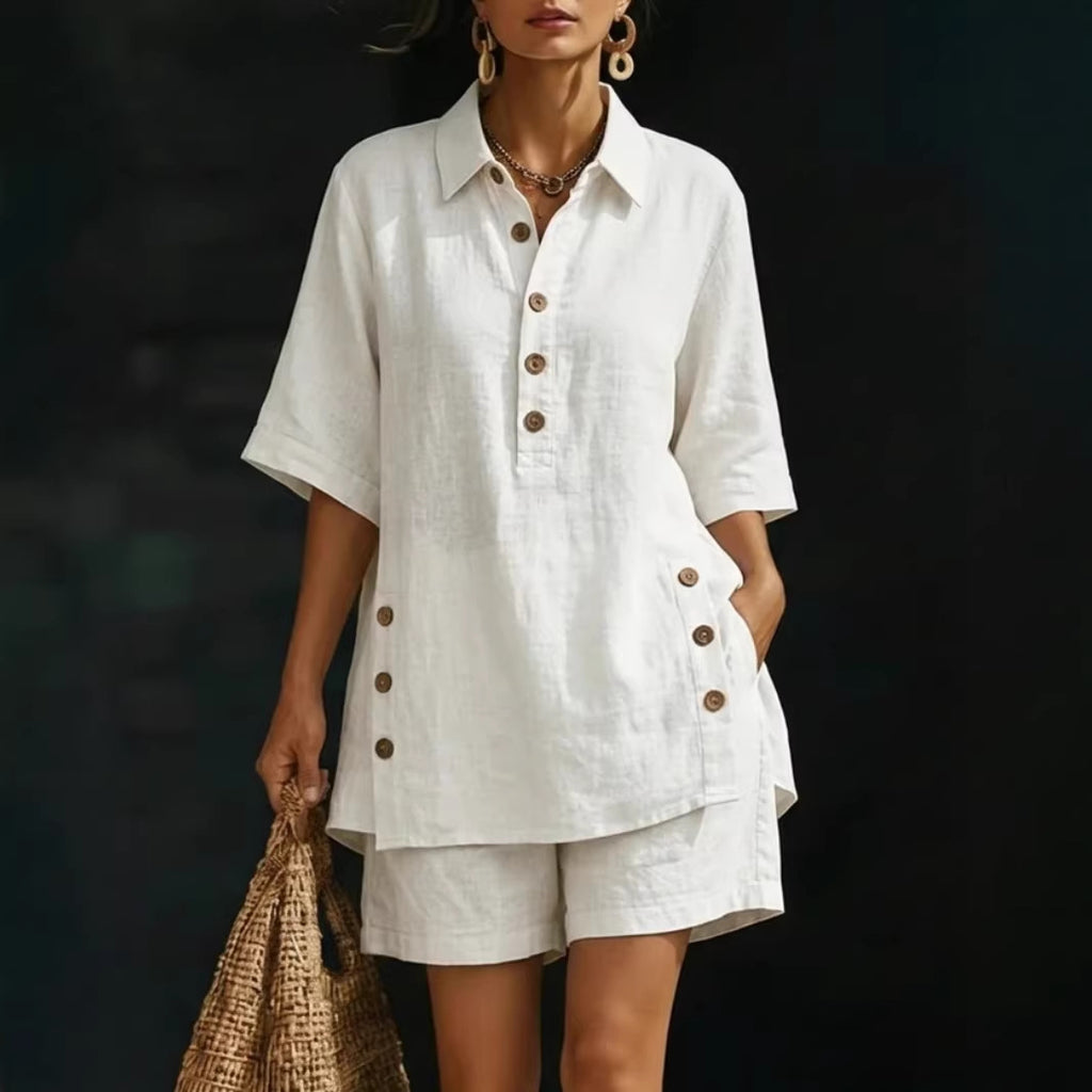 Womens Short-Sleeve Shirt And Loose Pants Two-Piece Set