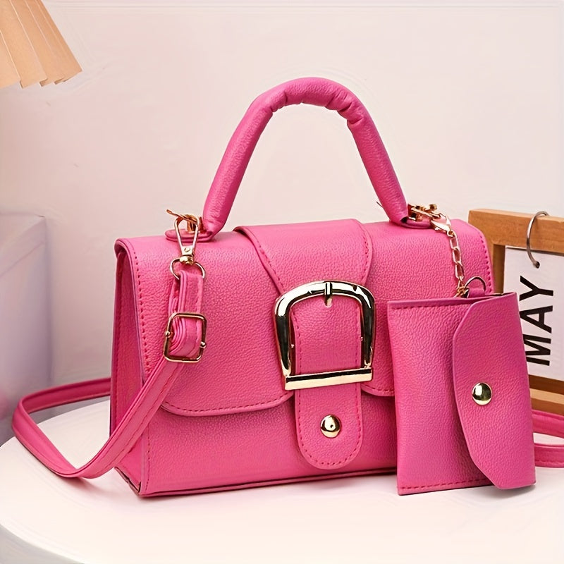 Women's Small Square Crossbody Tote Bag with Closure - Suitable for Urban Style, Clasp Handbag, Minimalist Solid Color Shoulder Purse in, Lake,,,,