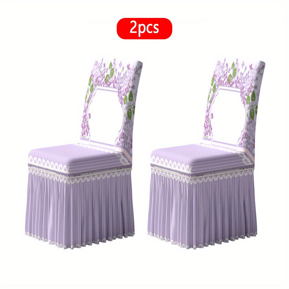 2/4/6pcs Chair Covers with Skirt, Fresh, Elegant, Romantic Floral Decoration, Card Template, Elegant Border. Suitable for Hotels, Weddings, and Events. Machine-washable Red Fabric Protective Covers, for Home and Banquet Use.
