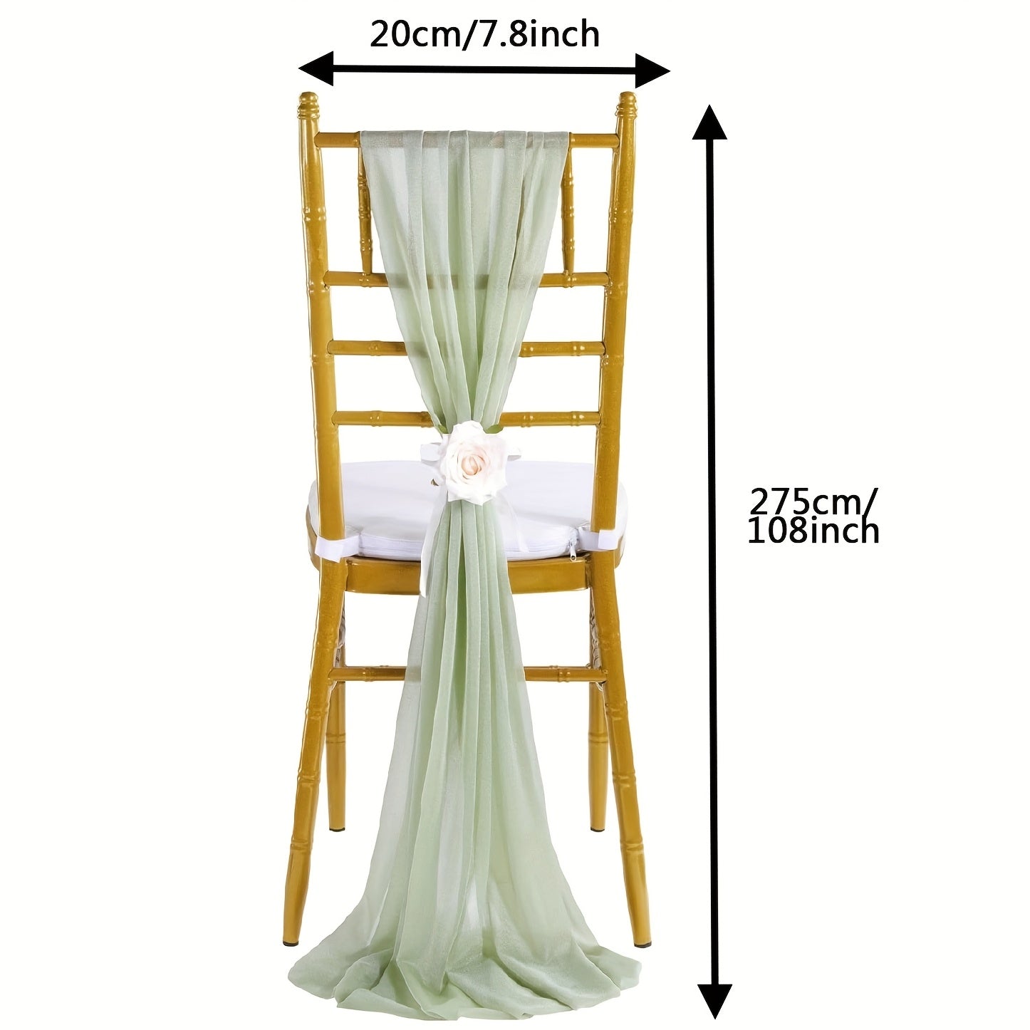 50pcs Chiffon Chair Sashes - Elegant Gauze Bow Ties for Wedding, Banquet & Church Decor (7.8x108 inches)