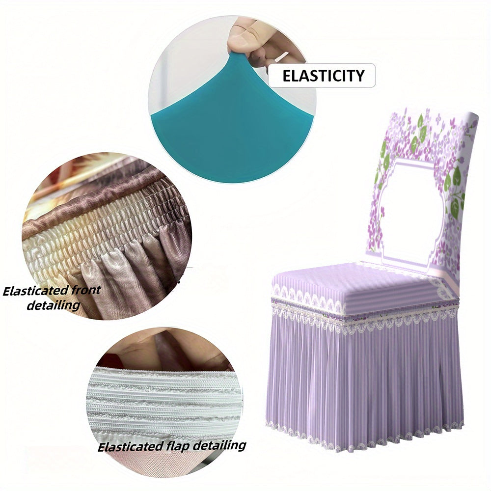 2/4/6pcs Chair Covers with Skirt, Fresh, Elegant, Romantic Floral Decoration, Card Template, Elegant Border. Suitable for Hotels, Weddings, and Events. Machine-washable Red Fabric Protective Covers, for Home and Banquet Use.