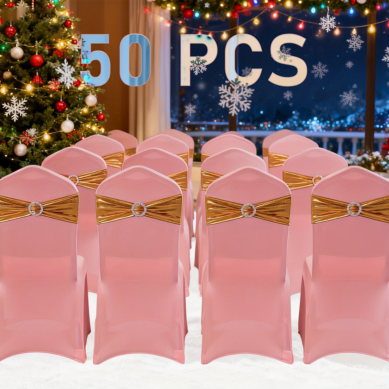 50pcs Spandex Chair Sashes with Bowknot - Elastic Chair Bands with Sliders & Buckles for Wedding, Party, Banquet Decoration