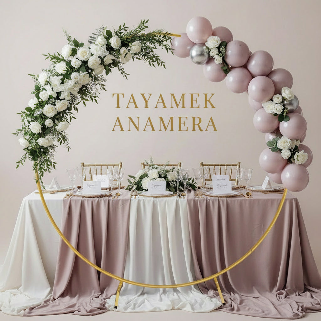 7.2ft Round Gold Backdrop Stand - Circle Arch | Tayamek Anamera Rental