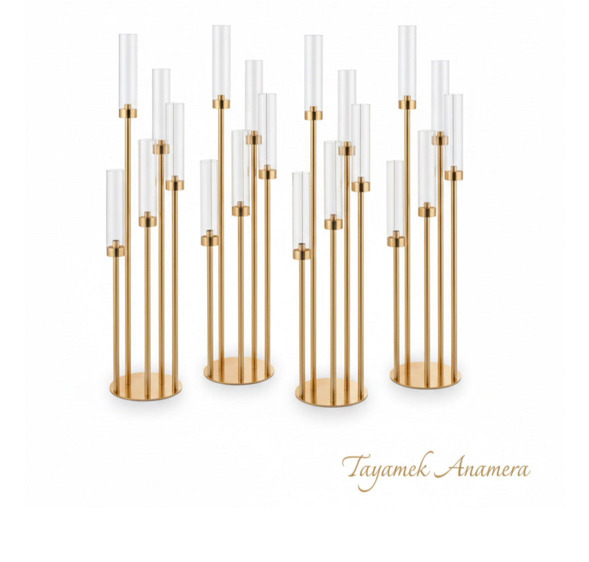 Gold Candle Holder 5-Arm – Tall Candelabra Centerpiece | Tayamek Anamera Rental
