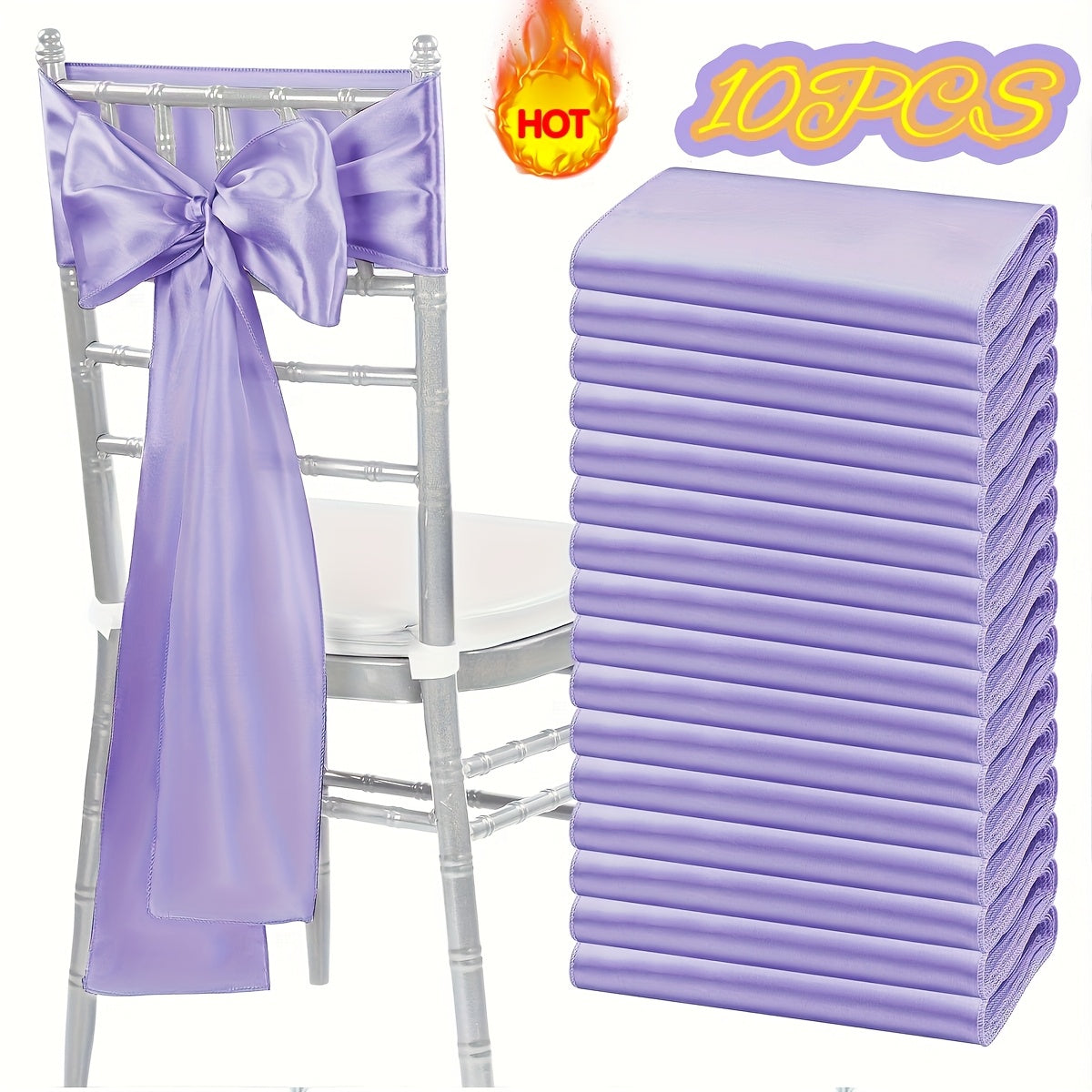 10-Pack Satin Chair Ties & Table Runners - 7x108 Inch Party Streamers for Weddings, Birthdays & Events