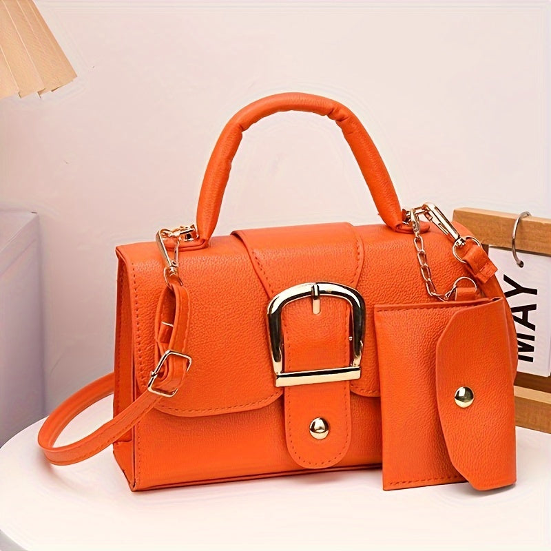 Women's Small Square Crossbody Tote Bag with Closure - Suitable for Urban Style, Clasp Handbag, Minimalist Solid Color Shoulder Purse in, Lake,,,,