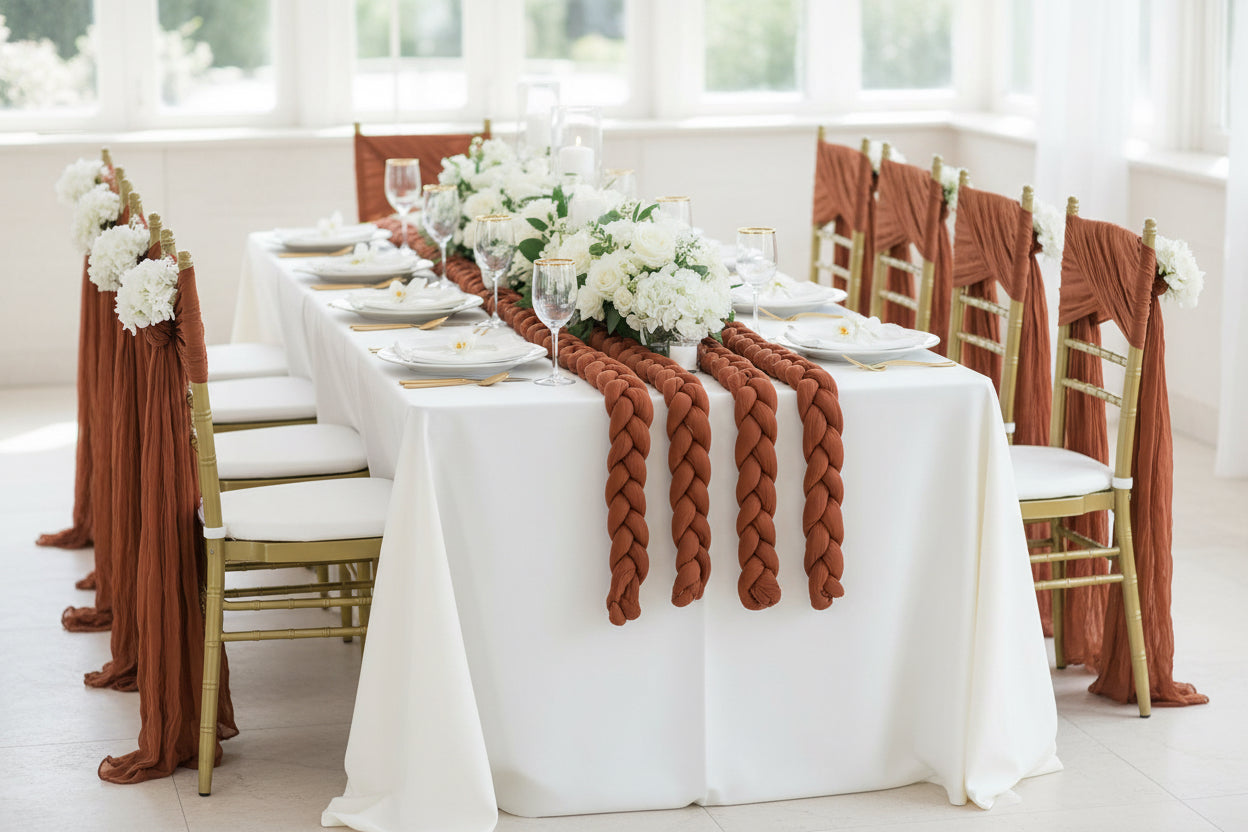Cheesecloth Gauze Runner & Chair Sash | Tayamek Anamera Rental