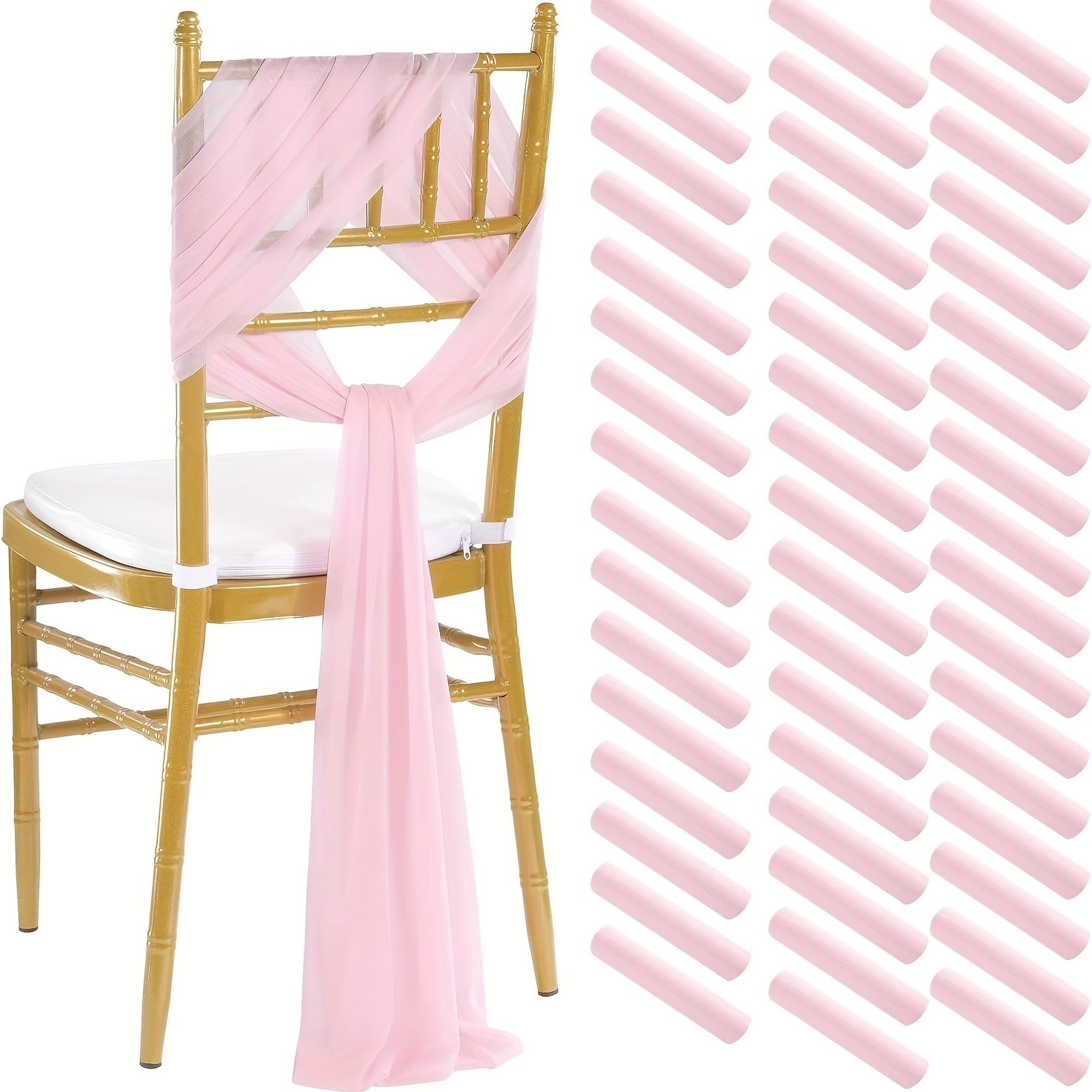 50pcs Chiffon Chair Sashes - Elegant Gauze Bow Ties for Wedding, Banquet & Church Decor (7.8x108 inches)