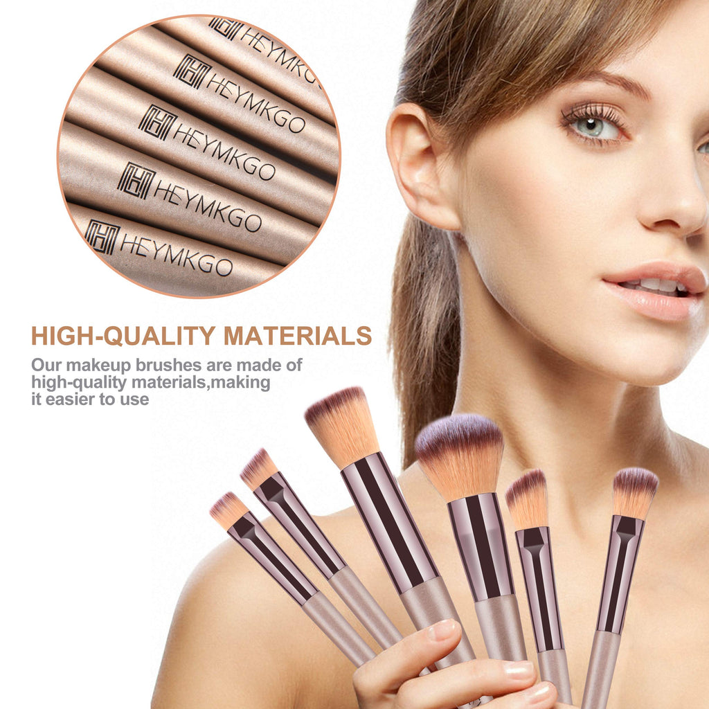 Makeup Brushes Set, HEYMKGO Portable Makeup Brush Set Professional Champagne Gold Premium Synthetic Foundation Brush Powder Concealers Eye Shadows Blush with Cosmetic Bag 10PCS Common Types