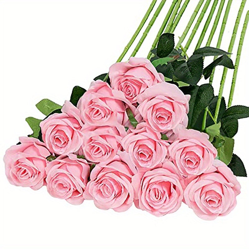12pcs Realistic Artificial Rose Bouquet for Weddings, Birthdays, and More - Long Stem Roses for Floral Arrangements and Home Decor - Perfect Gift for Valentine's Day, Mother's Day, and Birthdays