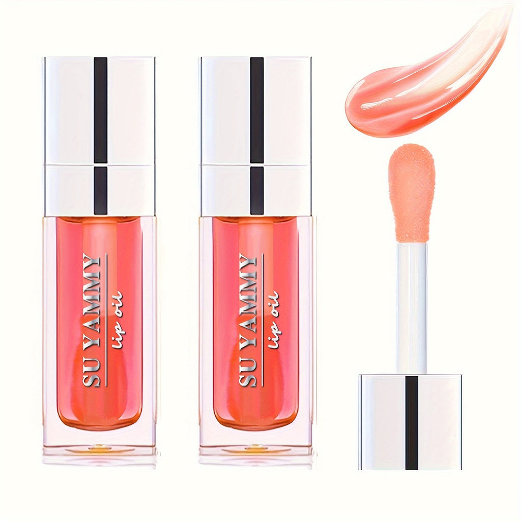 [Buy 1 Get 1 Free]2 PCS Lip Oil, Hydrating Lip Gloss Tinted Lip Balm, Transparent Lip Care With Shiny Big Brush Head, Long Lasting Nourishing Non Sticky Fresh Texture Valentine's Day Gifts