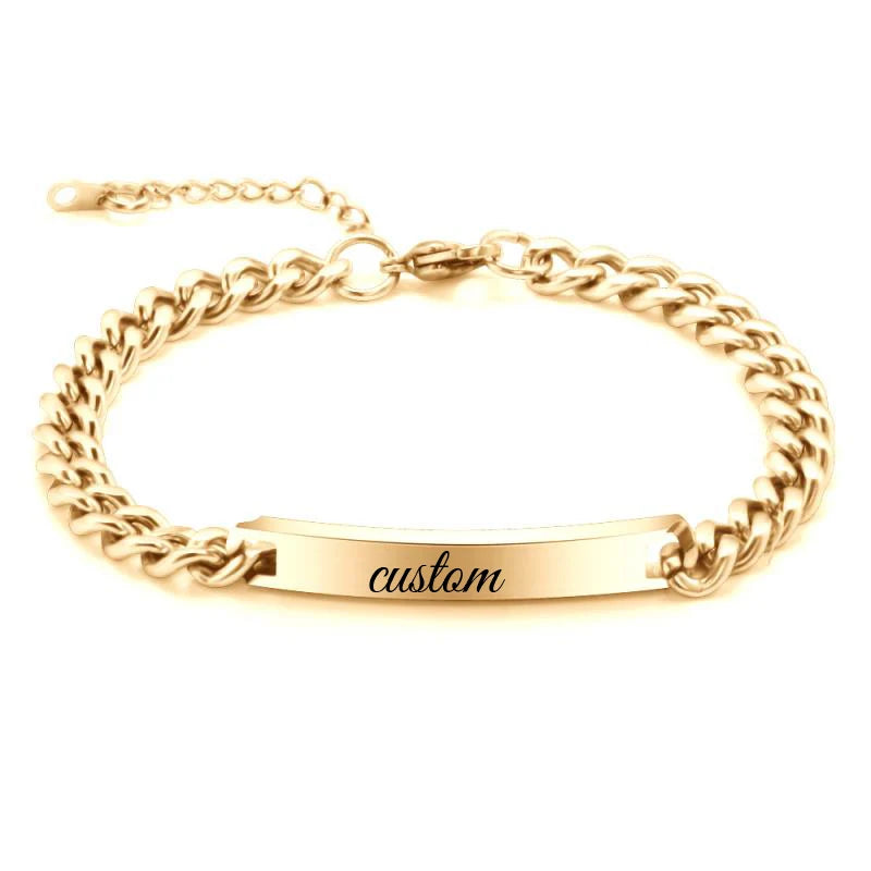 Fashion Men Custom Name ID Bar Bracelet Valentine Gift Stainless Steel Chain Bracelets For Male Personalize Jewelry Wholesale
