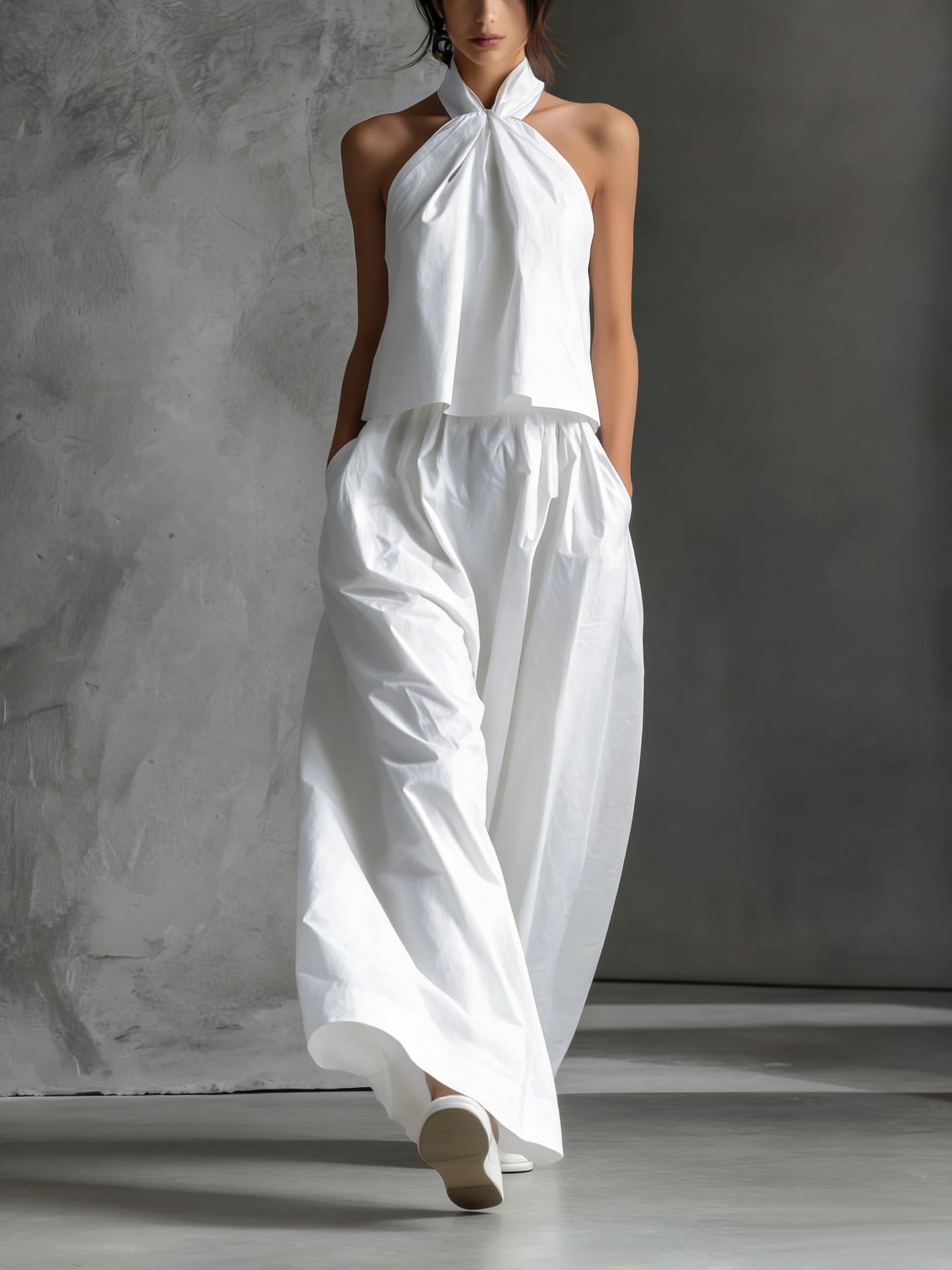 Loose-fitting Sleeveless Top And Wide-leg Pants Two-piece Set