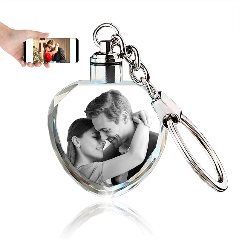Custom Crystal Photo Keychain 3D innovation Personalized Custom Laser Engraved Photo Crystal Keychain Valentines Gifts Keepsak