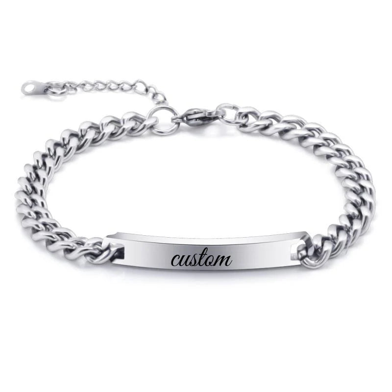 Fashion Men Custom Name ID Bar Bracelet Valentine Gift Stainless Steel Chain Bracelets For Male Personalize Jewelry Wholesale