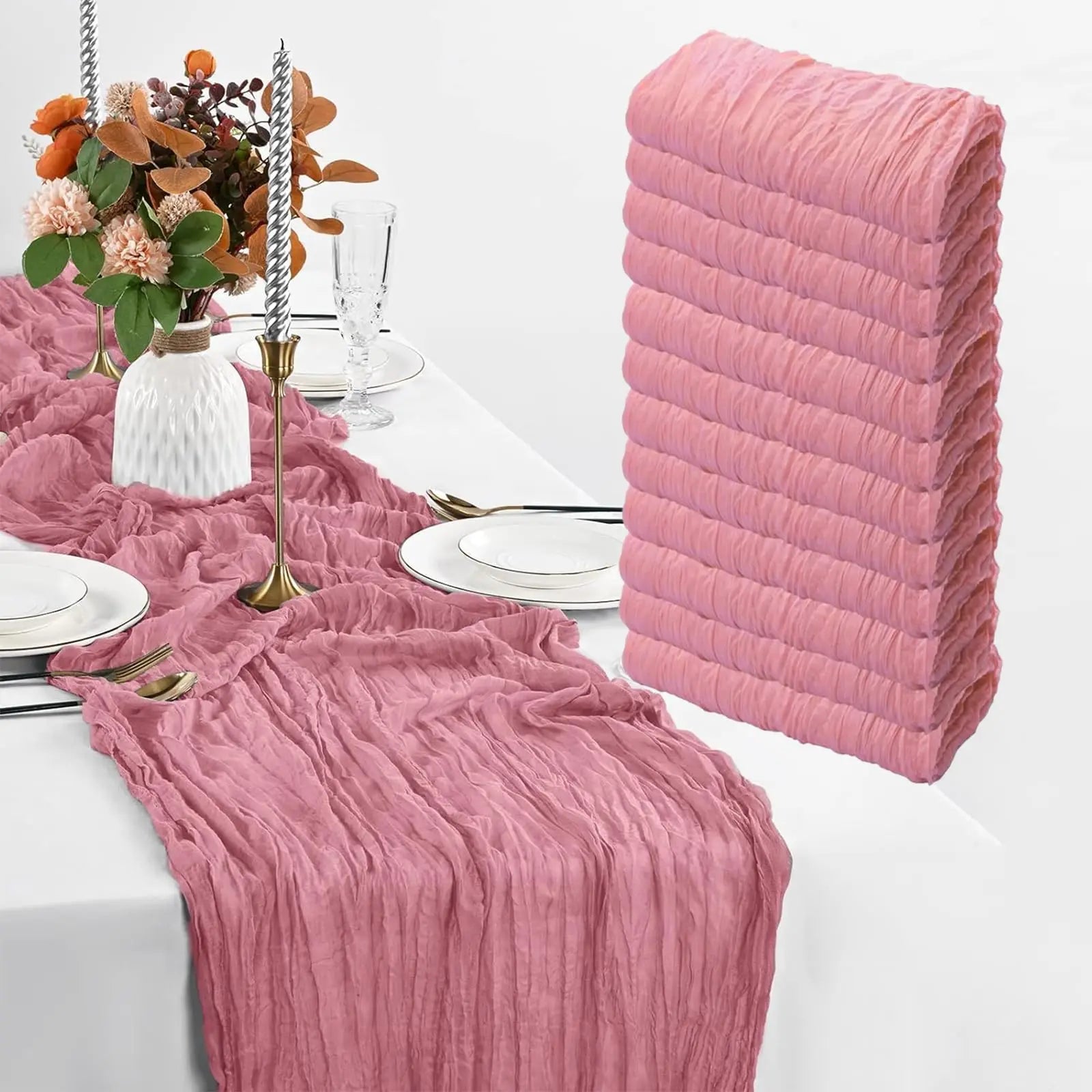 Set of 12 90x300cm Semi-Sheer Gauze Table Runner Cheesecloth Sage green Dining Wedding Party Christmas Banquets Arches Decor