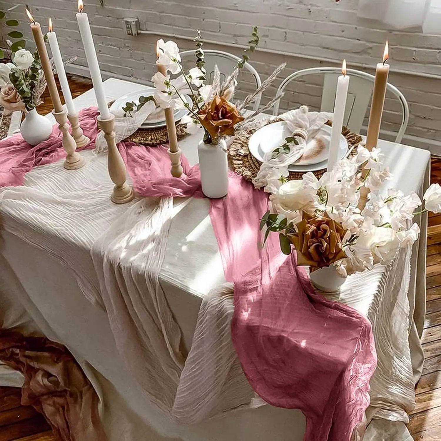 Set of 12 90x300cm Semi-Sheer Gauze Table Runner Cheesecloth Sage green Dining Wedding Party Christmas Banquets Arches Decor