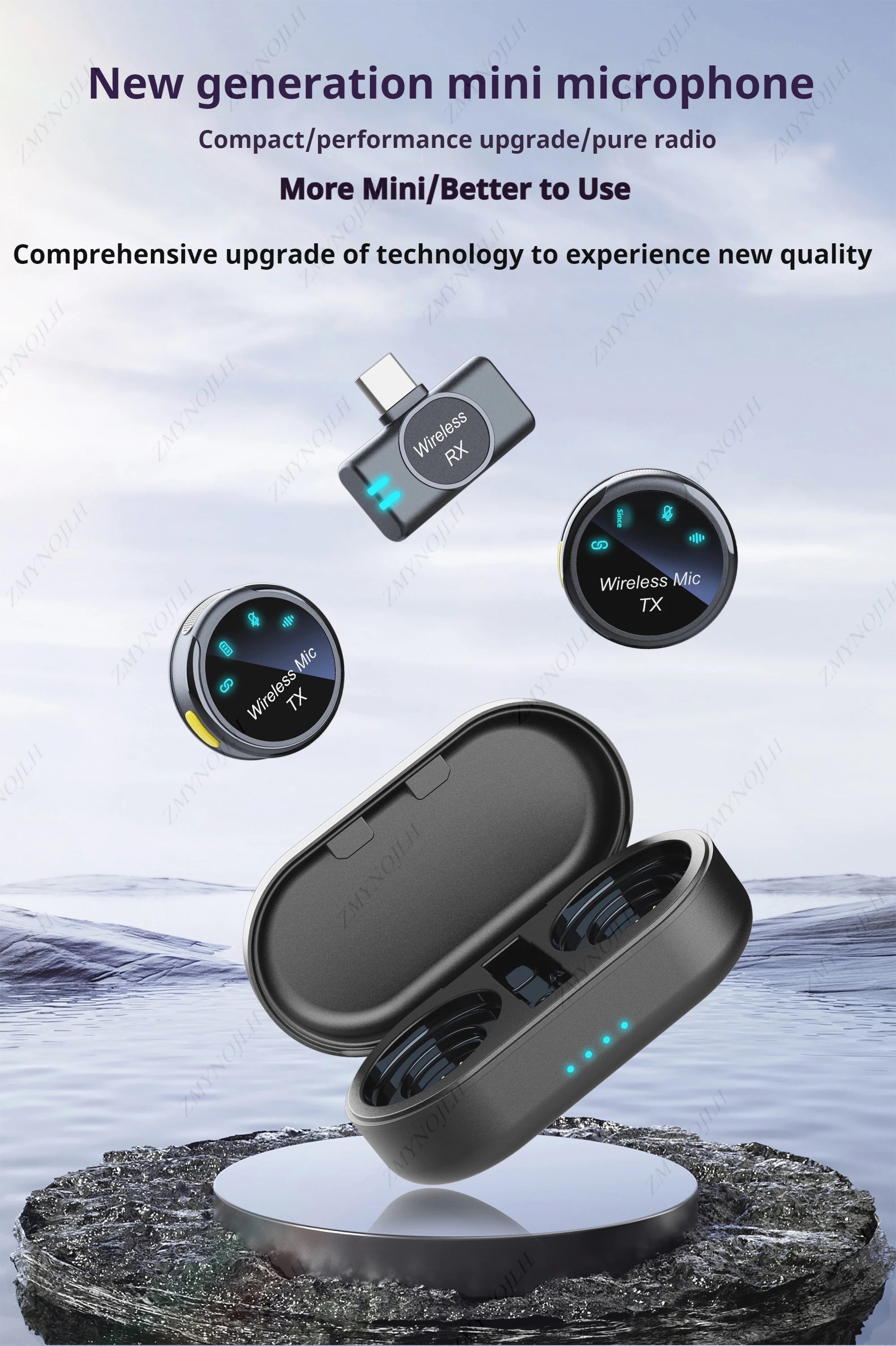 New Magnetic Wireless Lavalier Microphone Noise Canceling Necklace Windproof Cap Audio Video Recording Microphone for Smartphone