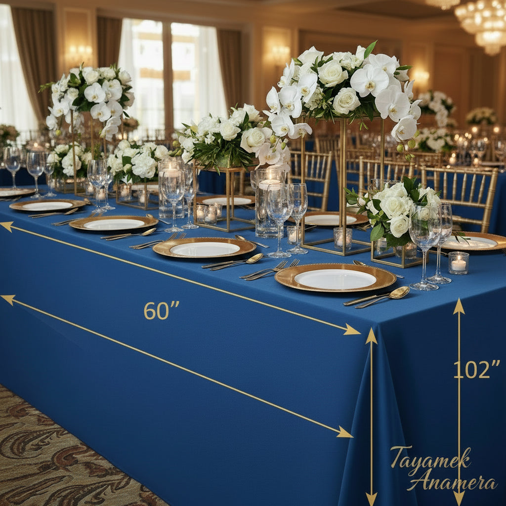 Fani 60 x 102 Inch Royal Blue Rectangular Tablecloth - Polyester, Wrinkle & Stain Resistant - Rental