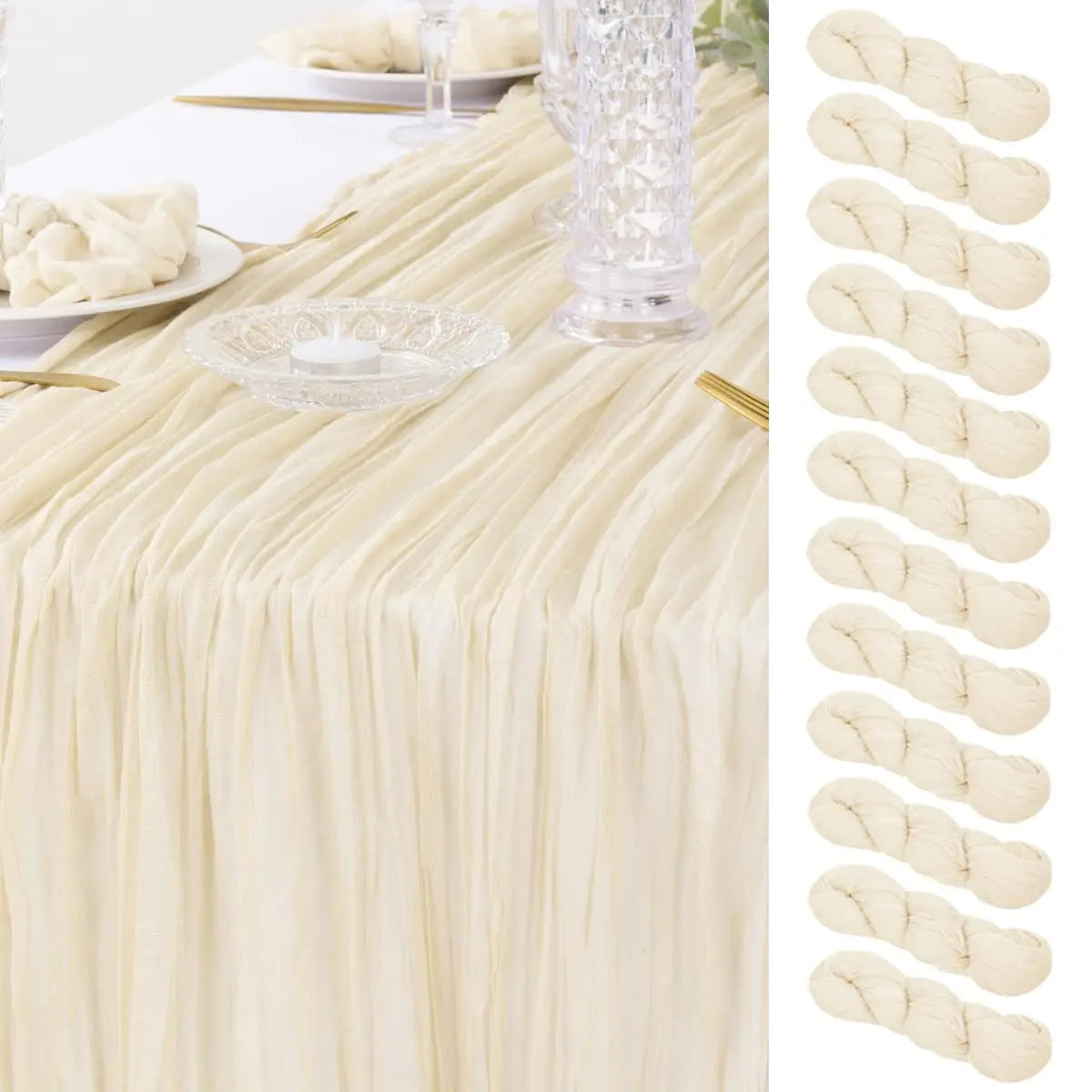 Set of 12 90x300cm Semi-Sheer Gauze Table Runner Cheesecloth Sage green Dining Wedding Party Christmas Banquets Arches Decor
