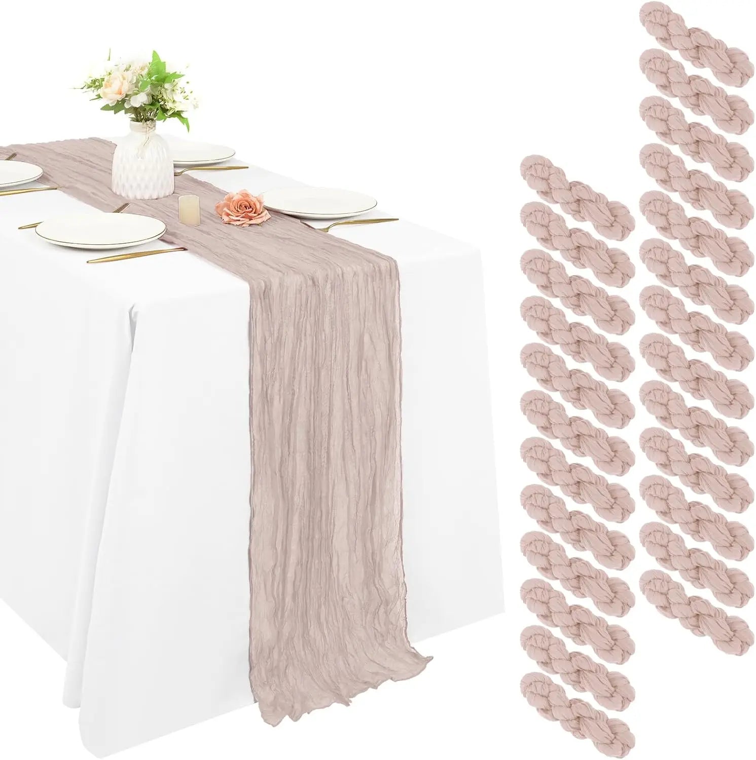 Set of 12 90x300cm Semi-Sheer Gauze Table Runner Cheesecloth Sage green Dining Wedding Party Christmas Banquets Arches Decor