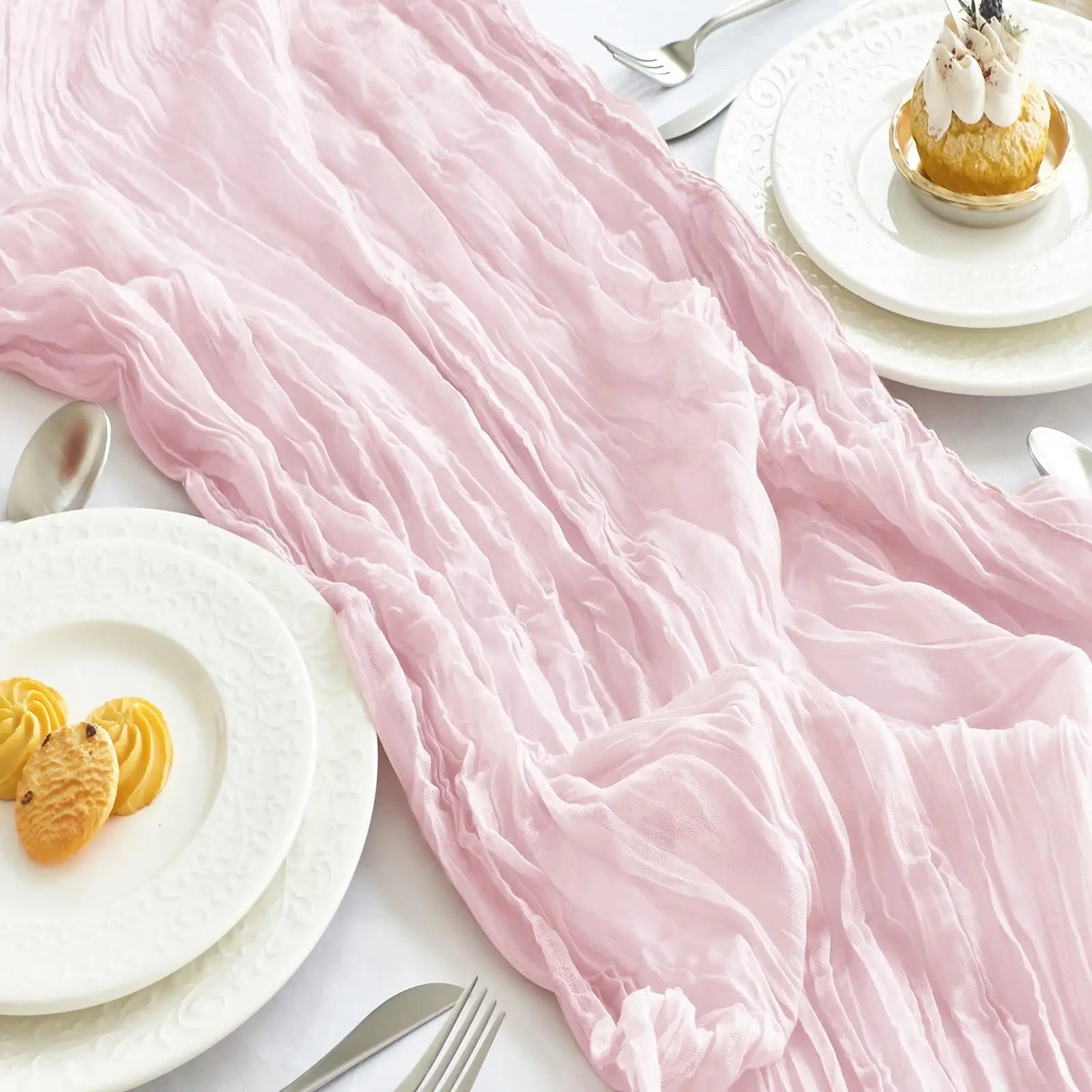 Set of 12 90x300cm Semi-Sheer Gauze Table Runner Cheesecloth Sage green Dining Wedding Party Christmas Banquets Arches Decor