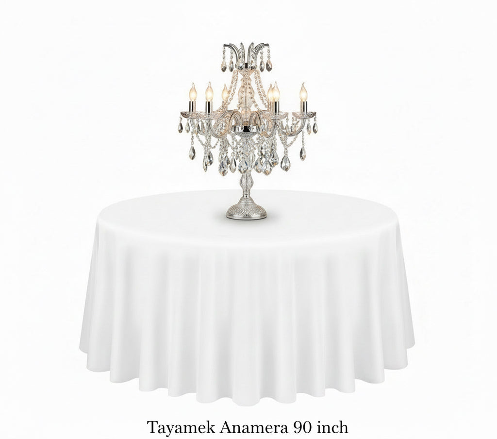 White Round Tablecloth 90 Inch Washable Polyester Tablecloths for Round Tables - Rental